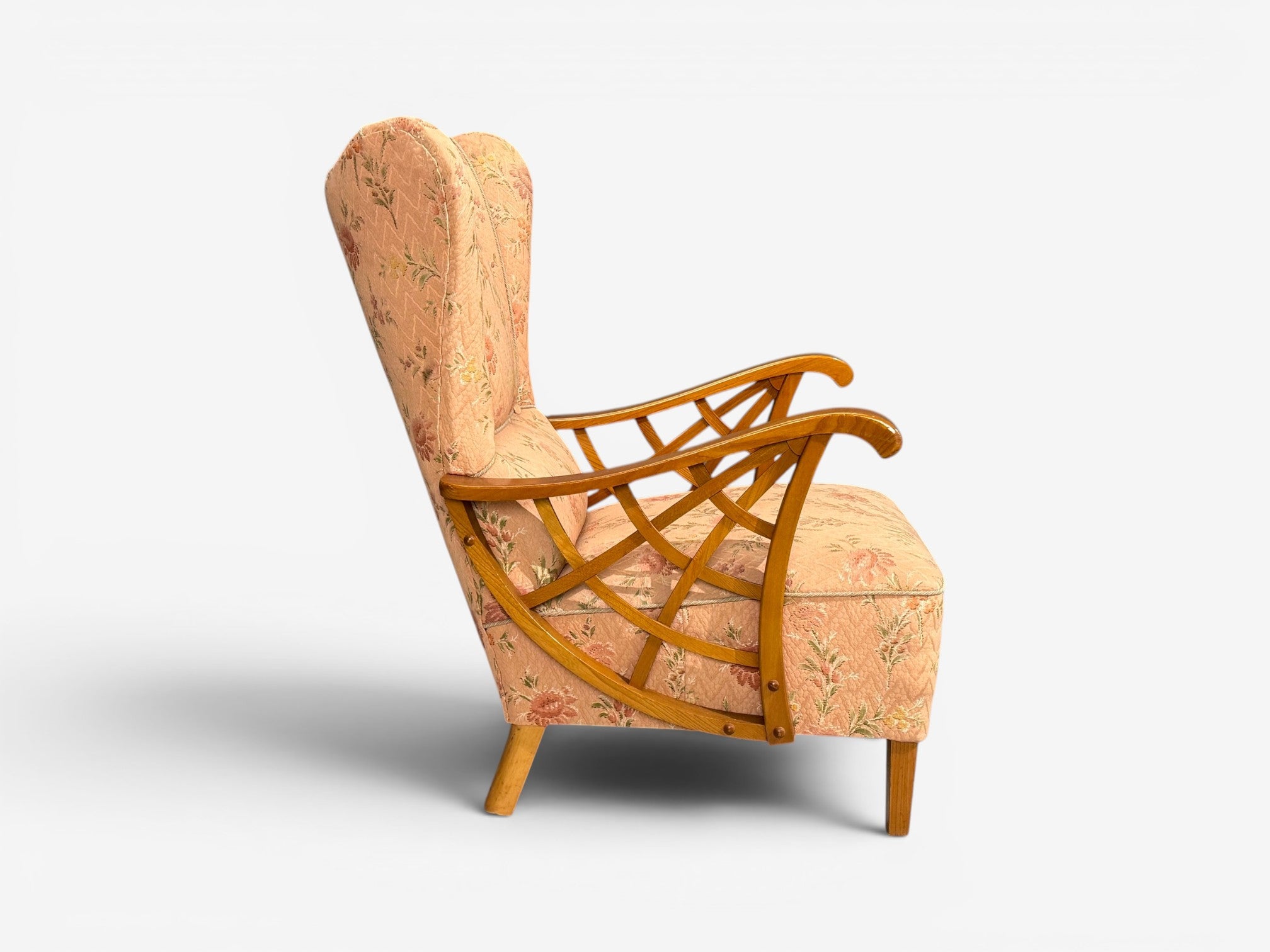 Swedish Modern, Lounge Chairs, Braided Wood, Fabric, Sweden, 1930s