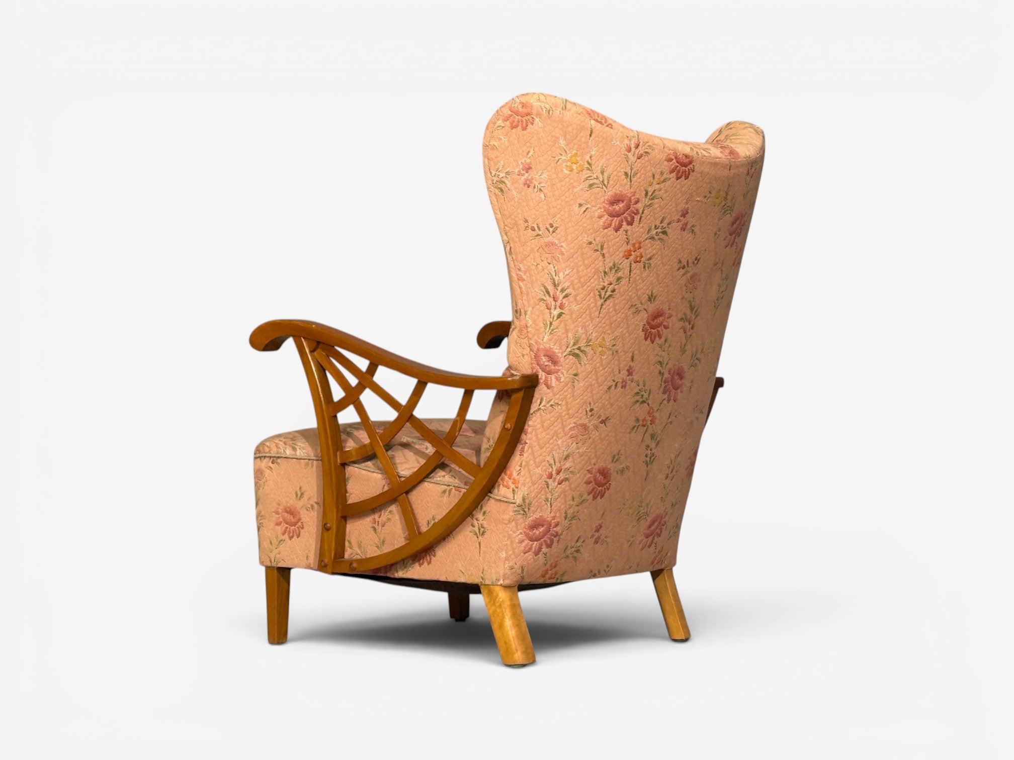 Swedish Modern, Lounge Chairs, Braided Wood, Fabric, Sweden, 1930s