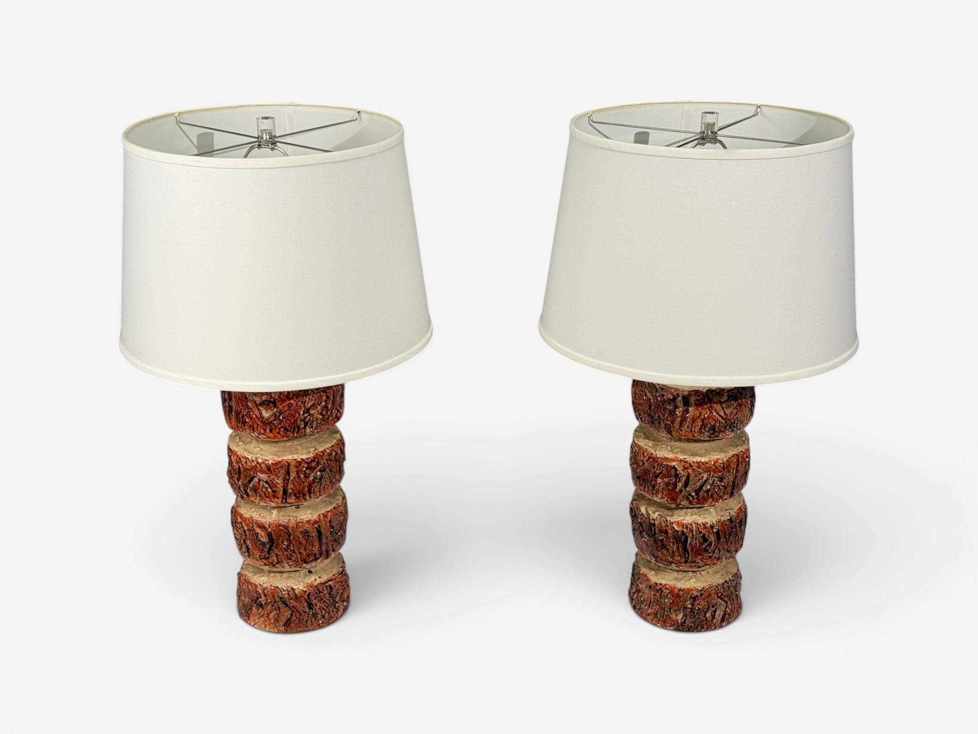 Bernard Rooke, Brutalist Table Lamps, Beige Textured Ceramic, England, 1970s