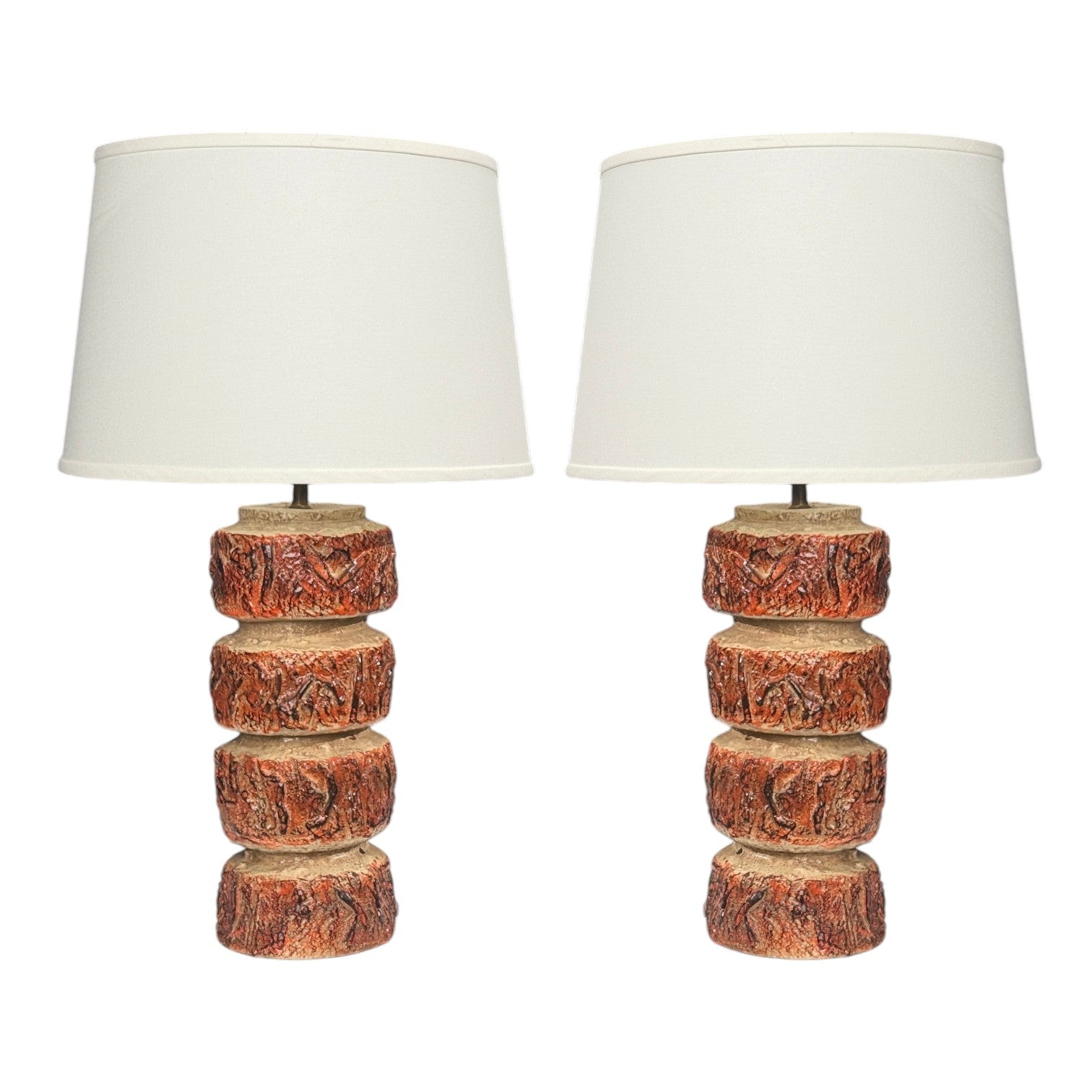 Bernard Rooke, Brutalist Table Lamps, Beige Textured Ceramic, England, 1970s