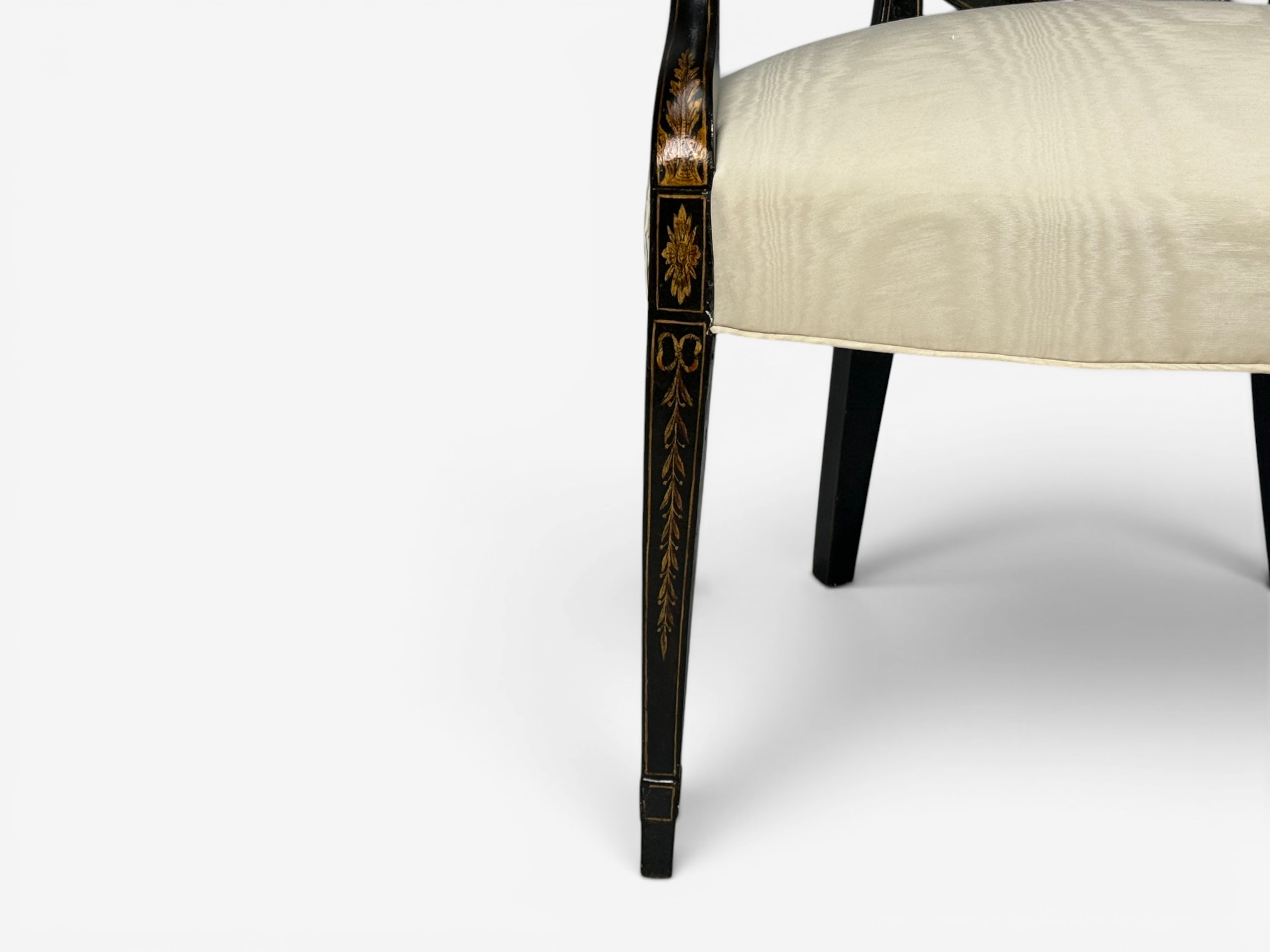 Neoclassical, Prince of Wales Armchairs, Ebonized Wood, Gilt, Silk, USA, 19th c.