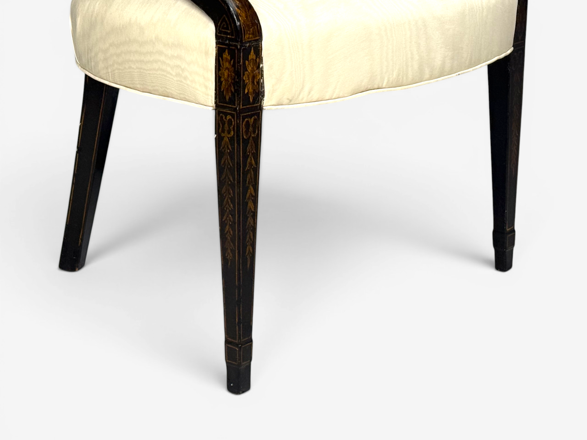 Neoclassical, Prince of Wales Armchairs, Ebonized Wood, Gilt, Silk, USA, 19th c.