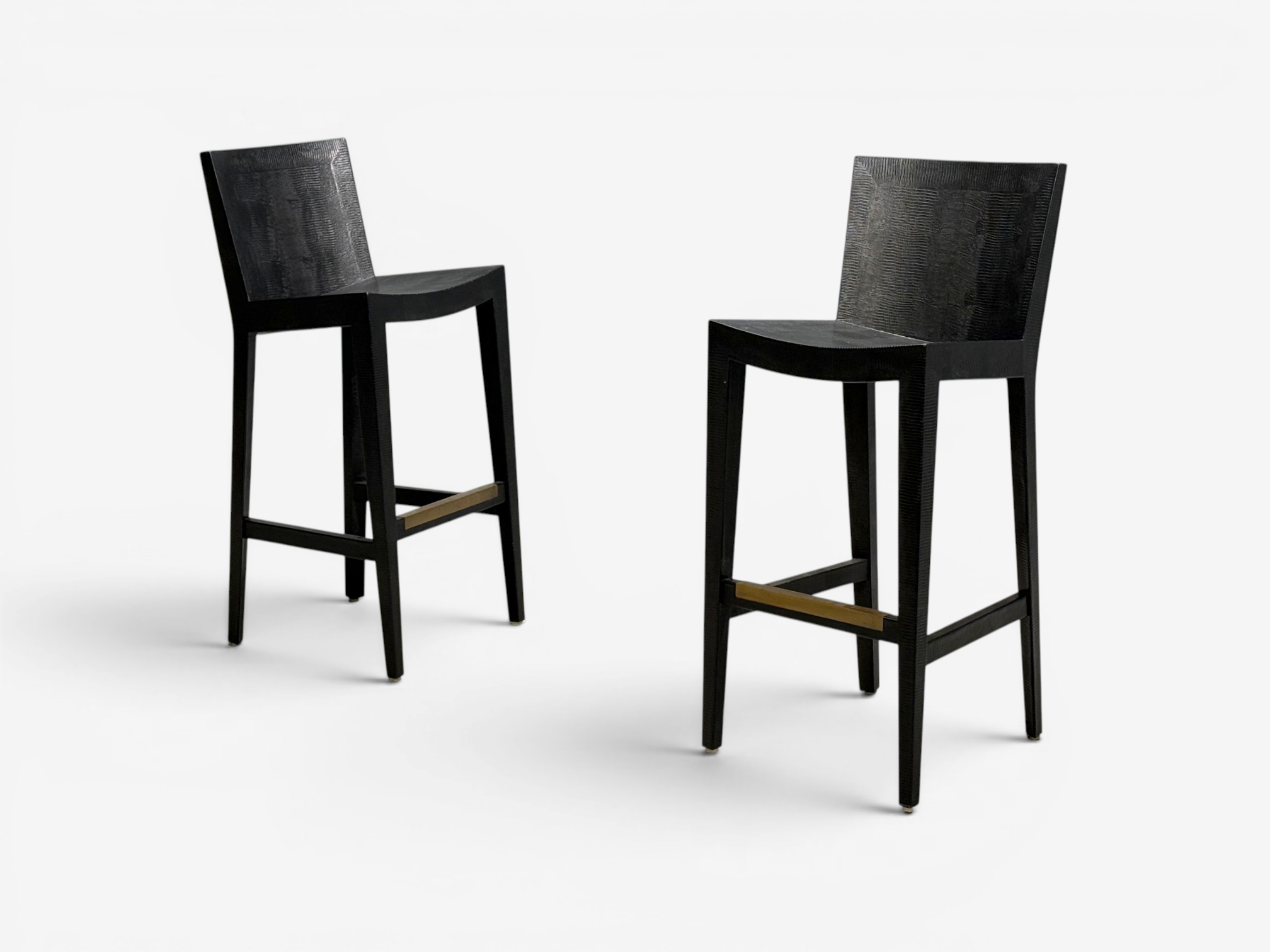 Karl Springer, JMF Barstools, Embossed Lizard Leather, Brass, USA, 1986