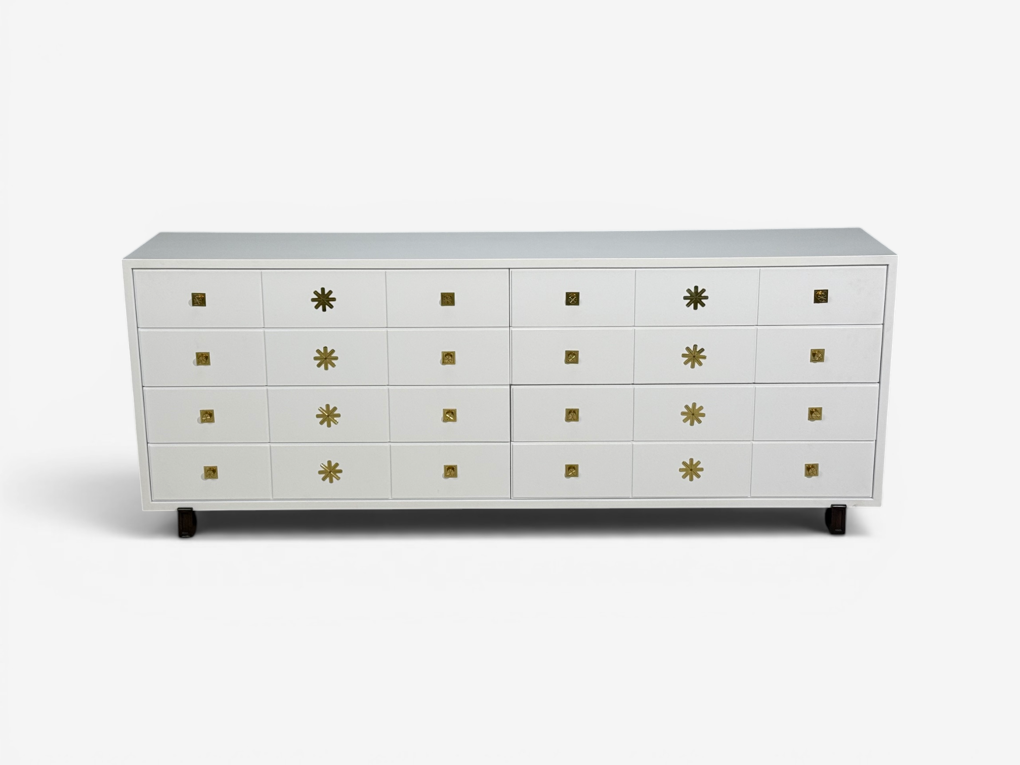 Tommi Parzinger, Double Commode, White Lacquer, Brass, USA, 1950s