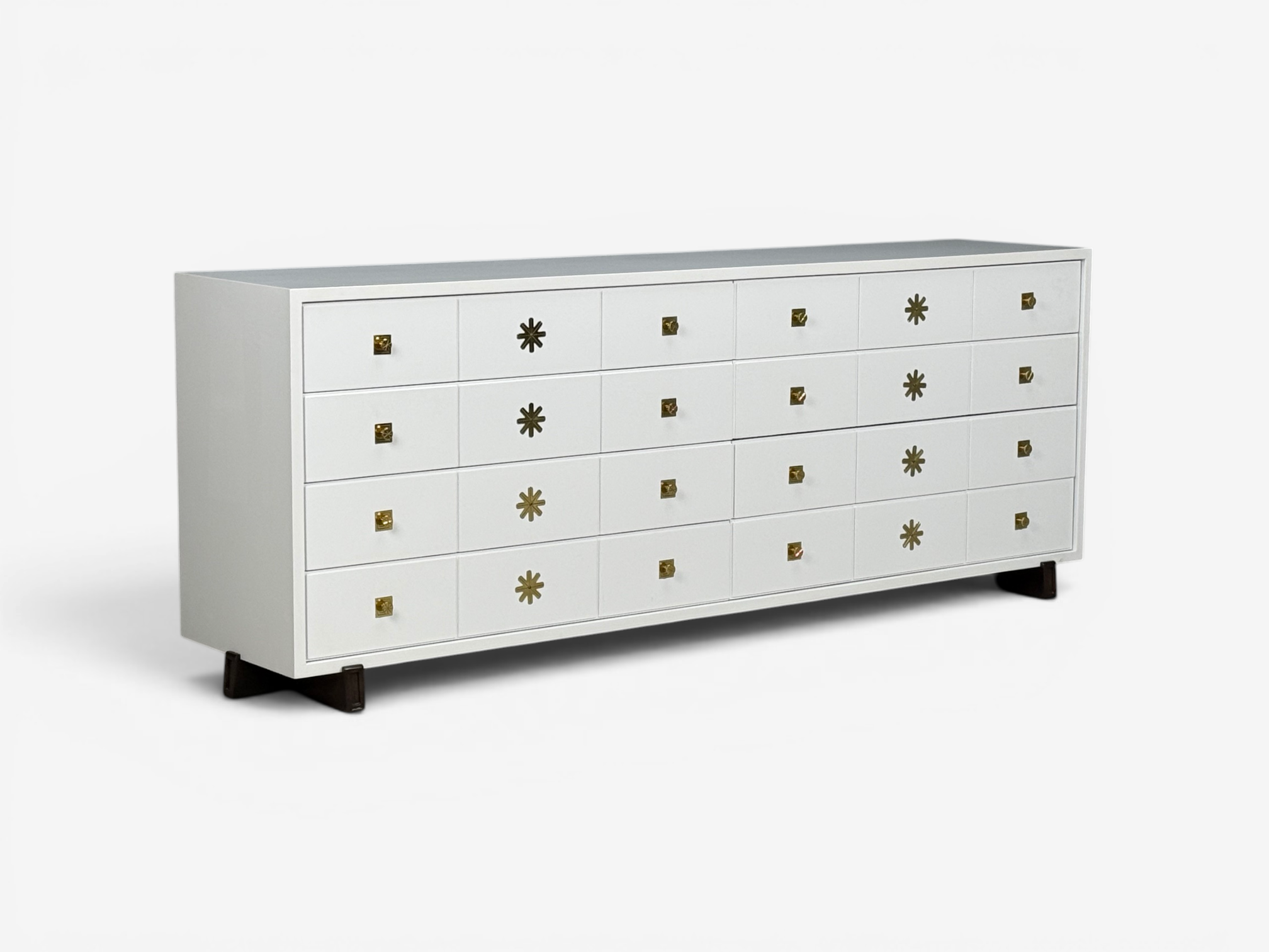 Tommi Parzinger, Double Commode, White Lacquer, Brass, USA, 1950s