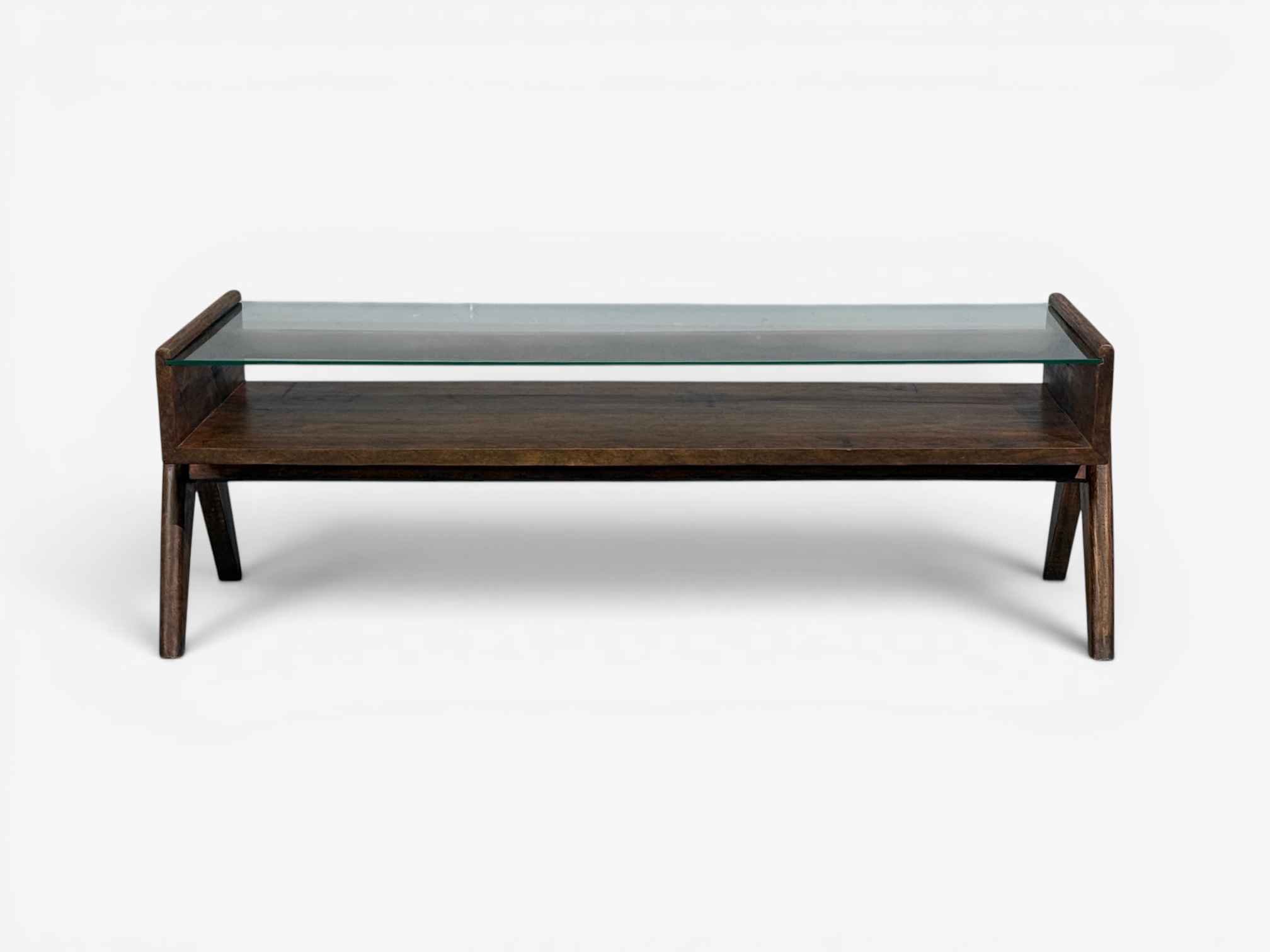 Pierre Jeanneret, Coffee Table, Teak, Glass, Chandigarh, India, 1960s