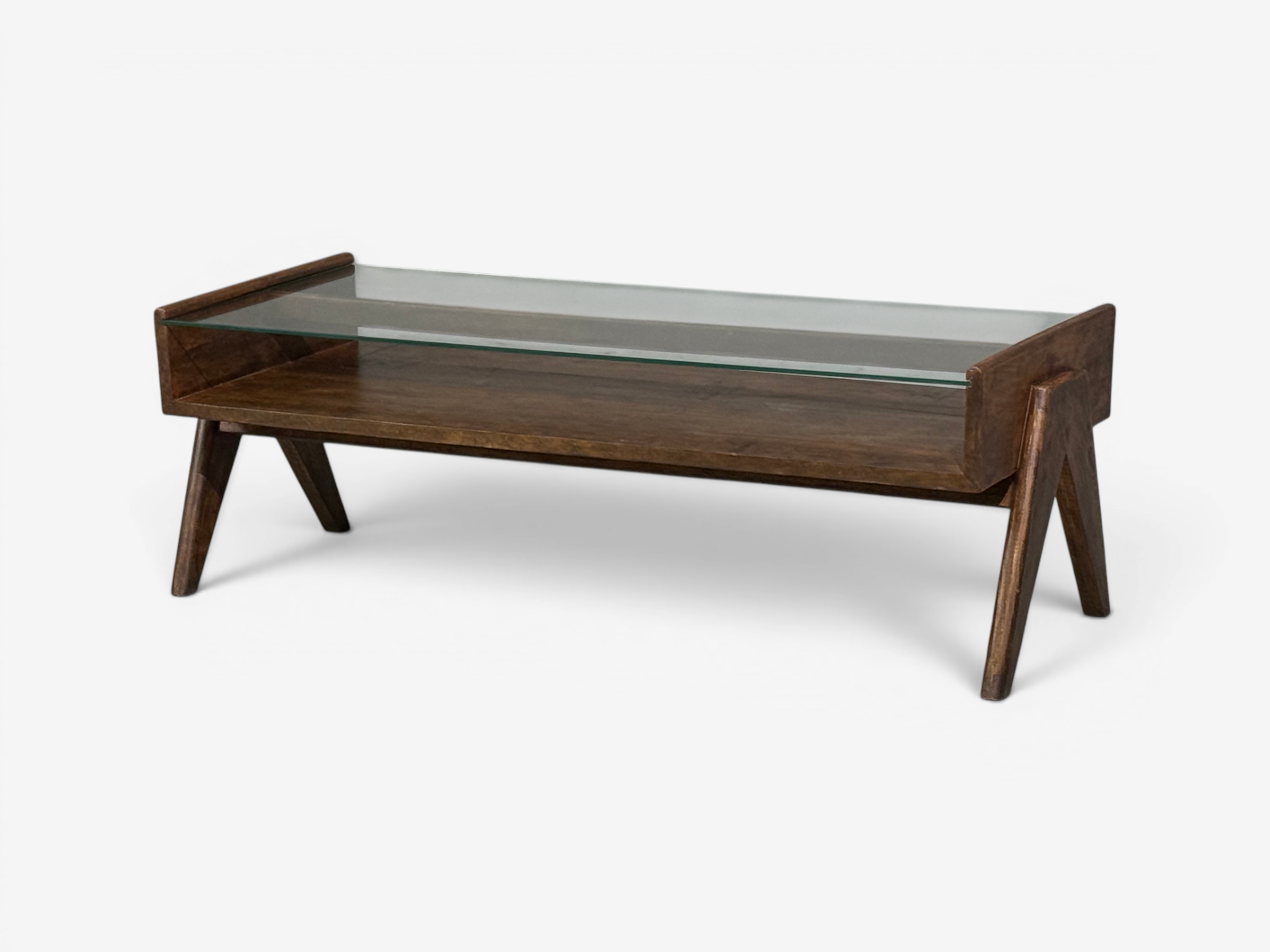 Pierre Jeanneret, Coffee Table, Teak, Glass, Chandigarh, India, 1960s