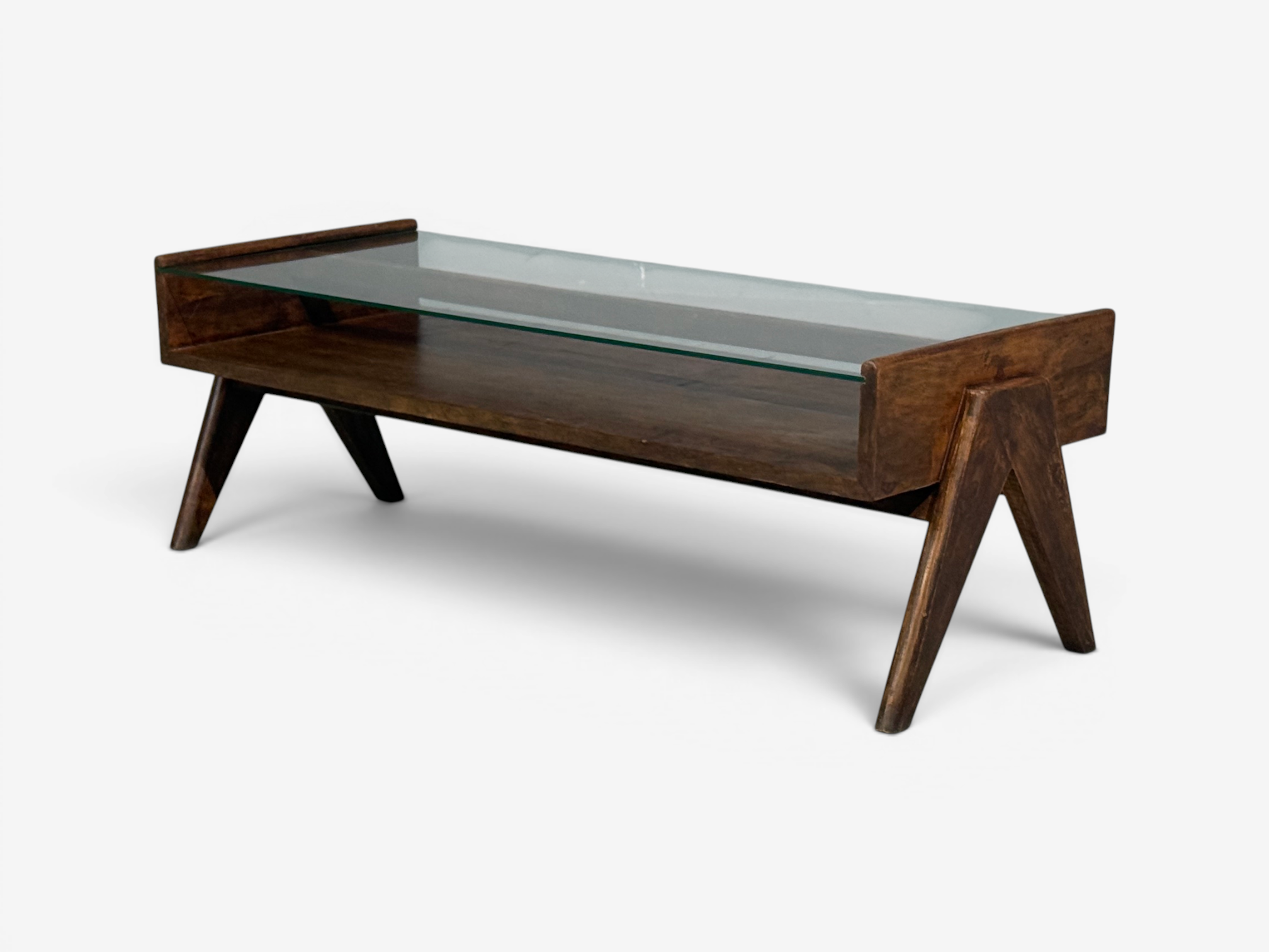 Pierre Jeanneret, Coffee Table, Teak, Glass, Chandigarh, India, 1960s