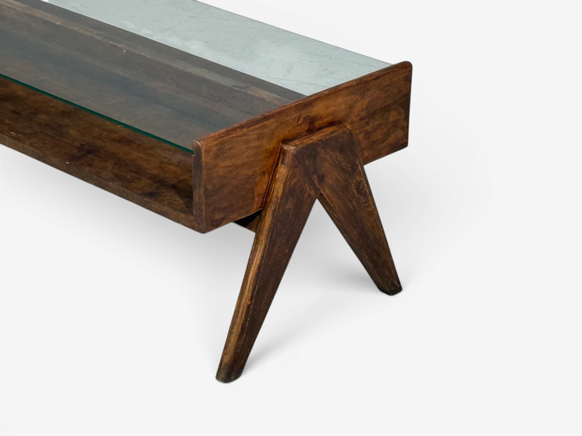 Pierre Jeanneret, Coffee Table, Teak, Glass, Chandigarh, India, 1960s