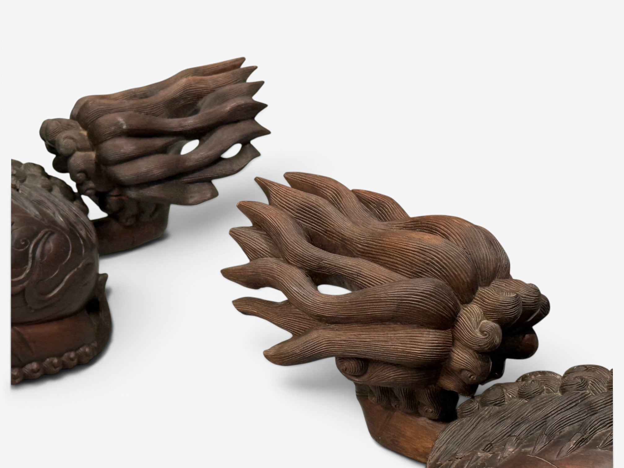 Chinese Export, Opposing Foo Dogs, Solid Teakwood, Glass, China, 19th c.