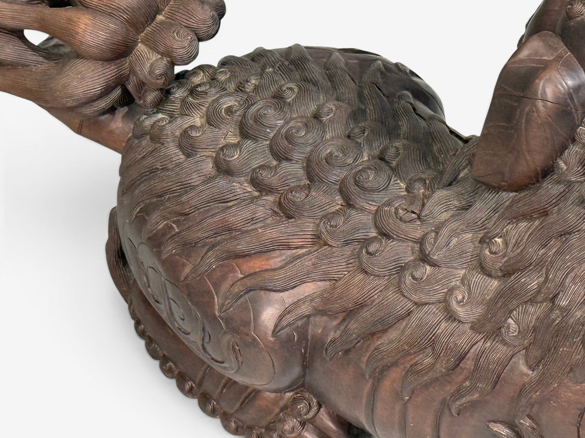 Chinese Export, Opposing Foo Dogs, Solid Teakwood, Glass, China, 19th c.