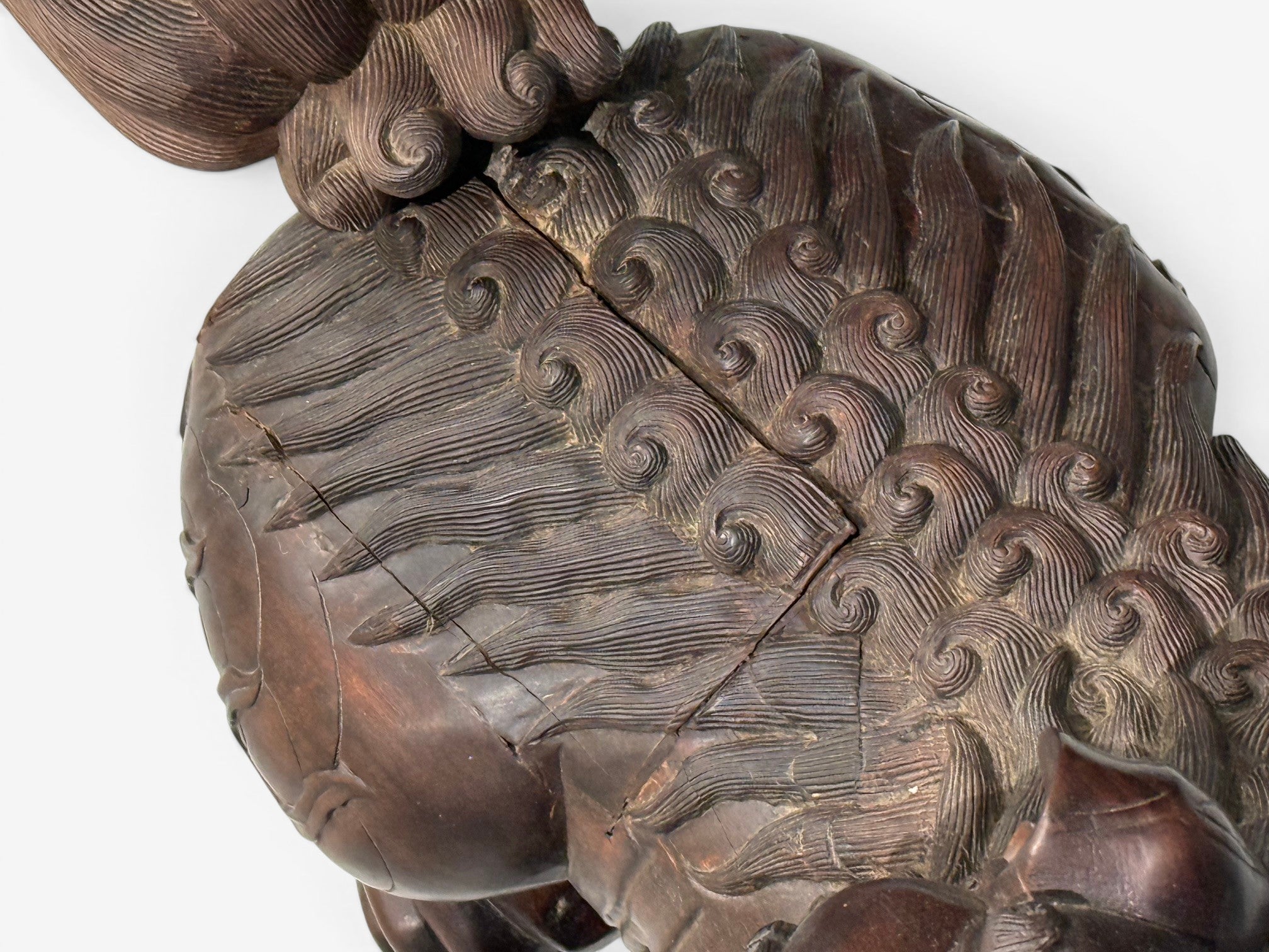 Chinese Export, Opposing Foo Dogs, Solid Teakwood, Glass, China, 19th c.