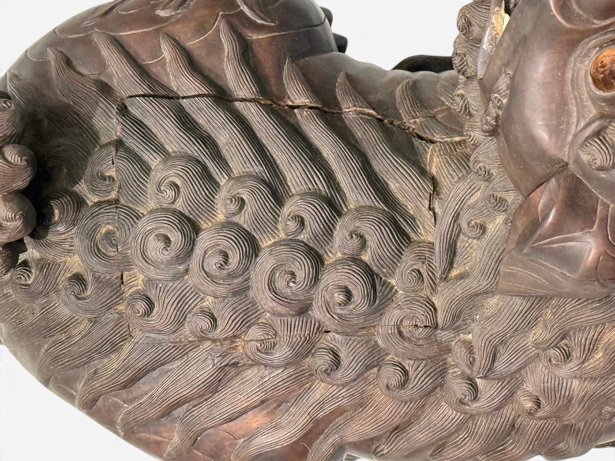 Chinese Export, Opposing Foo Dogs, Solid Teakwood, Glass, China, 19th c.