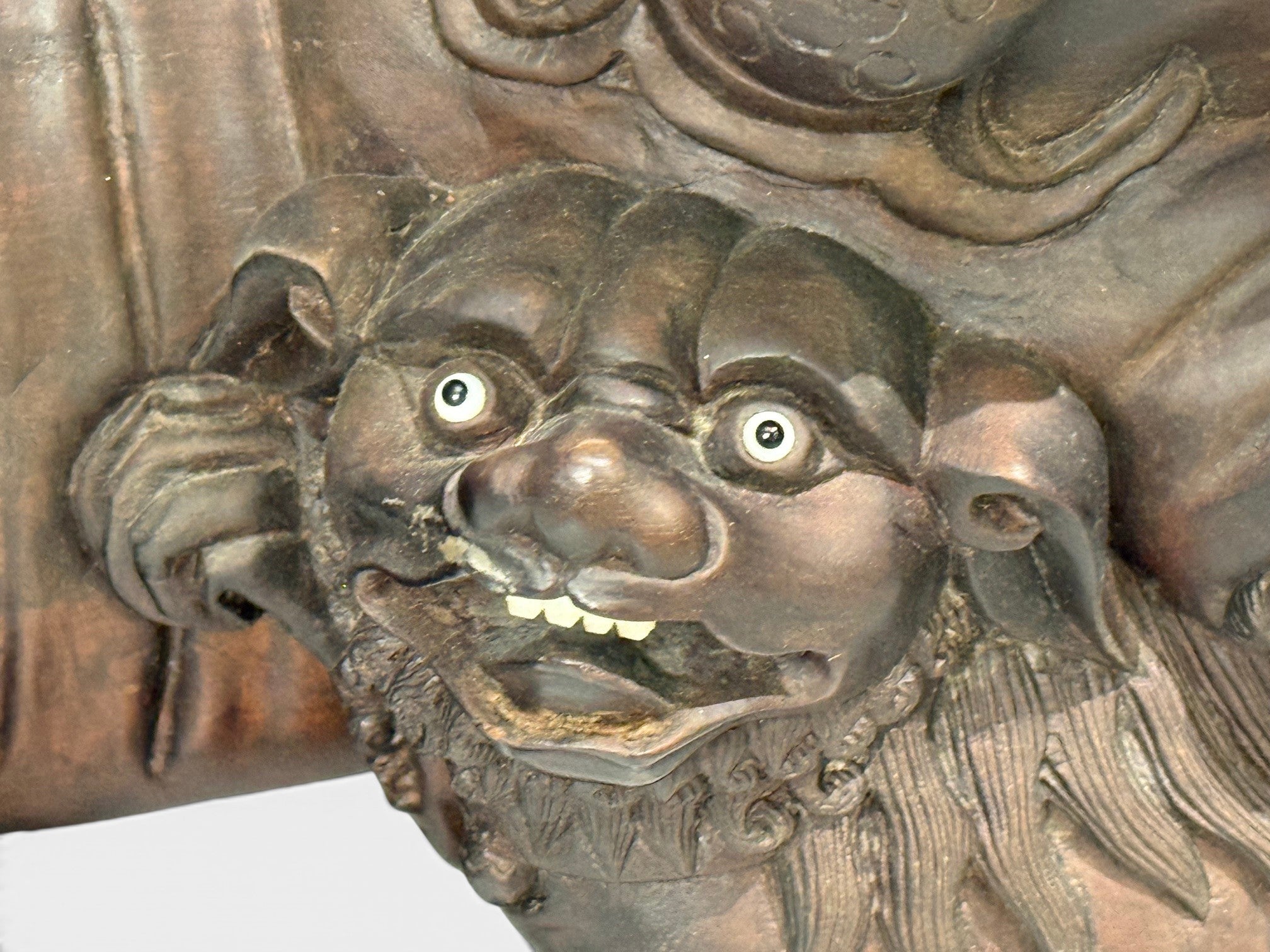 Chinese Export, Opposing Foo Dogs, Solid Teakwood, Glass, China, 19th c.