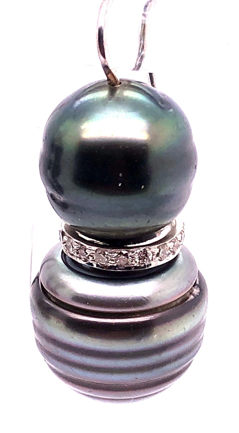 Double Black Baroque Pearl and Pave Diamond Drop Earrings