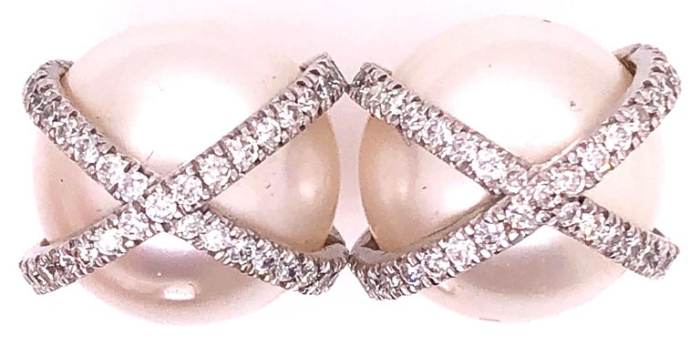 Verdura 18 Karat White Gold Wrapped Pearl and Diamond Earrings