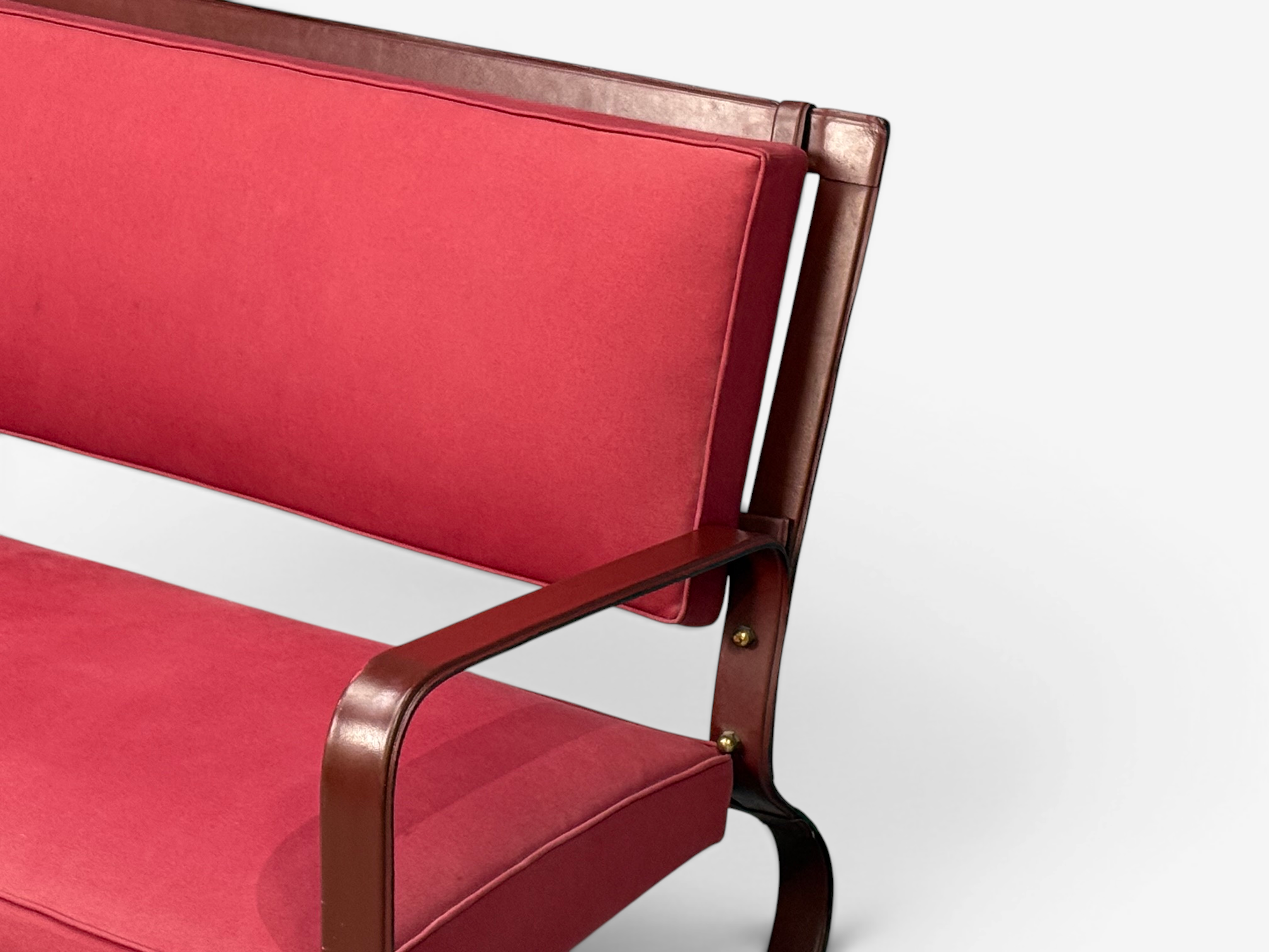 Jacques Adnet, Rare Two Seater Sofas, Leather, Steel, France, 1950s