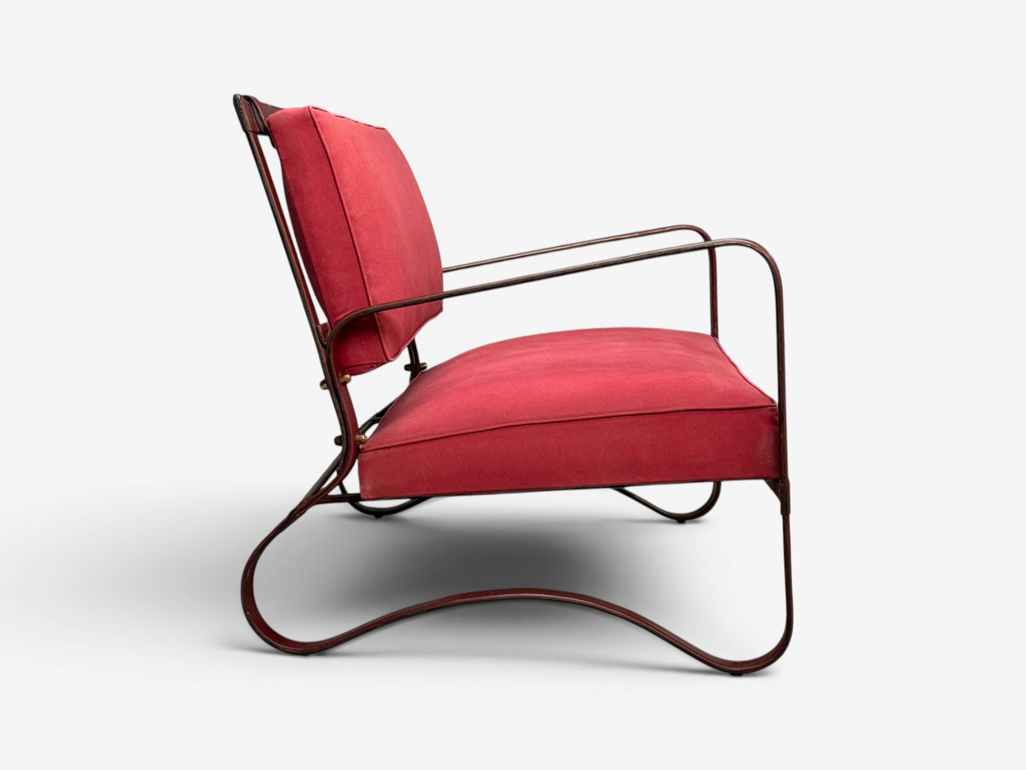 Jacques Adnet, Rare Two Seater Sofas, Leather, Steel, France, 1950s