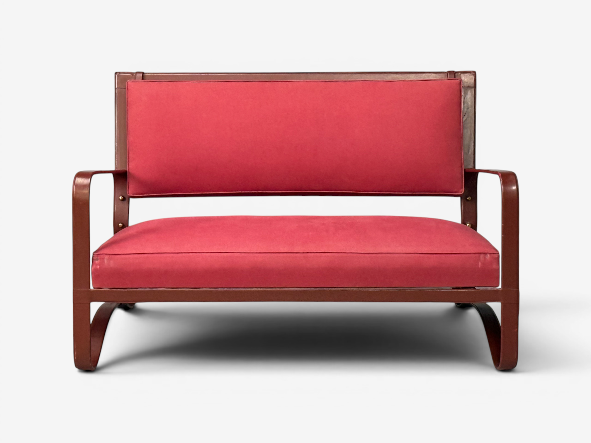 Jacques Adnet, Rare Two Seater Sofas, Leather, Steel, France, 1950s
