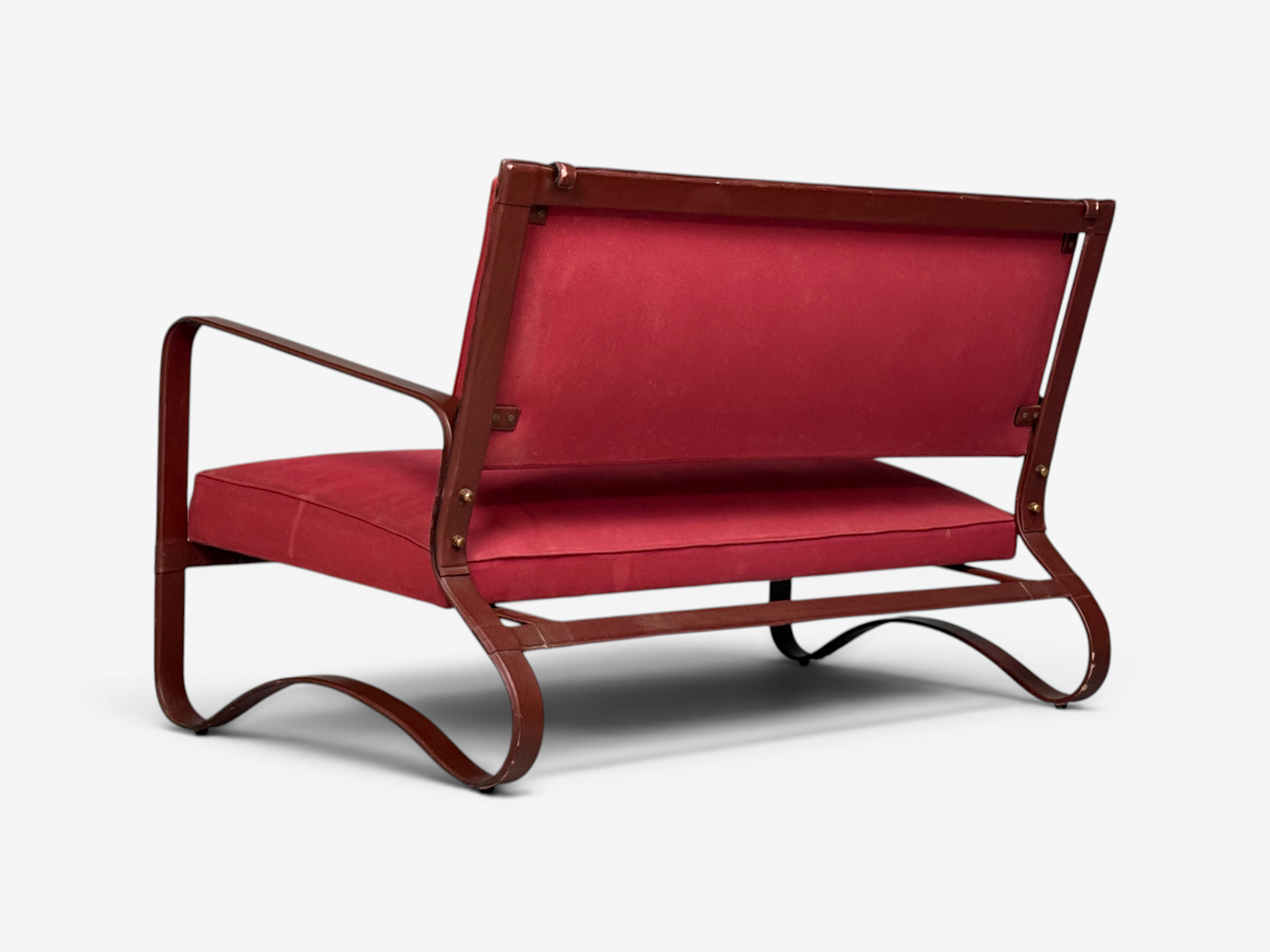 Jacques Adnet, Rare Two Seater Sofas, Leather, Steel, France, 1950s