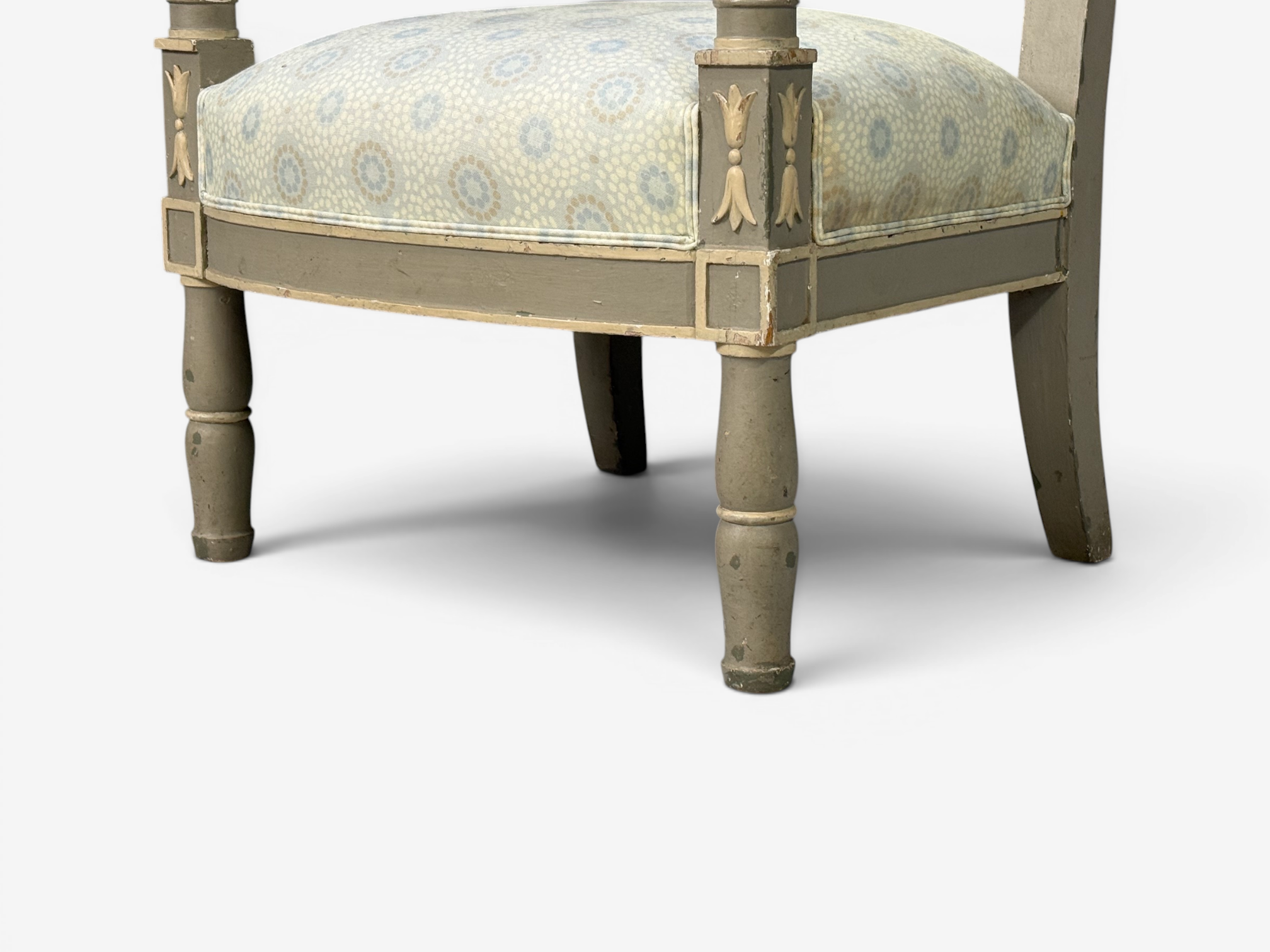 Gustavian, Lounge Chairs, Grey Paint Decorated, Fabric, Sweden, 19th c.