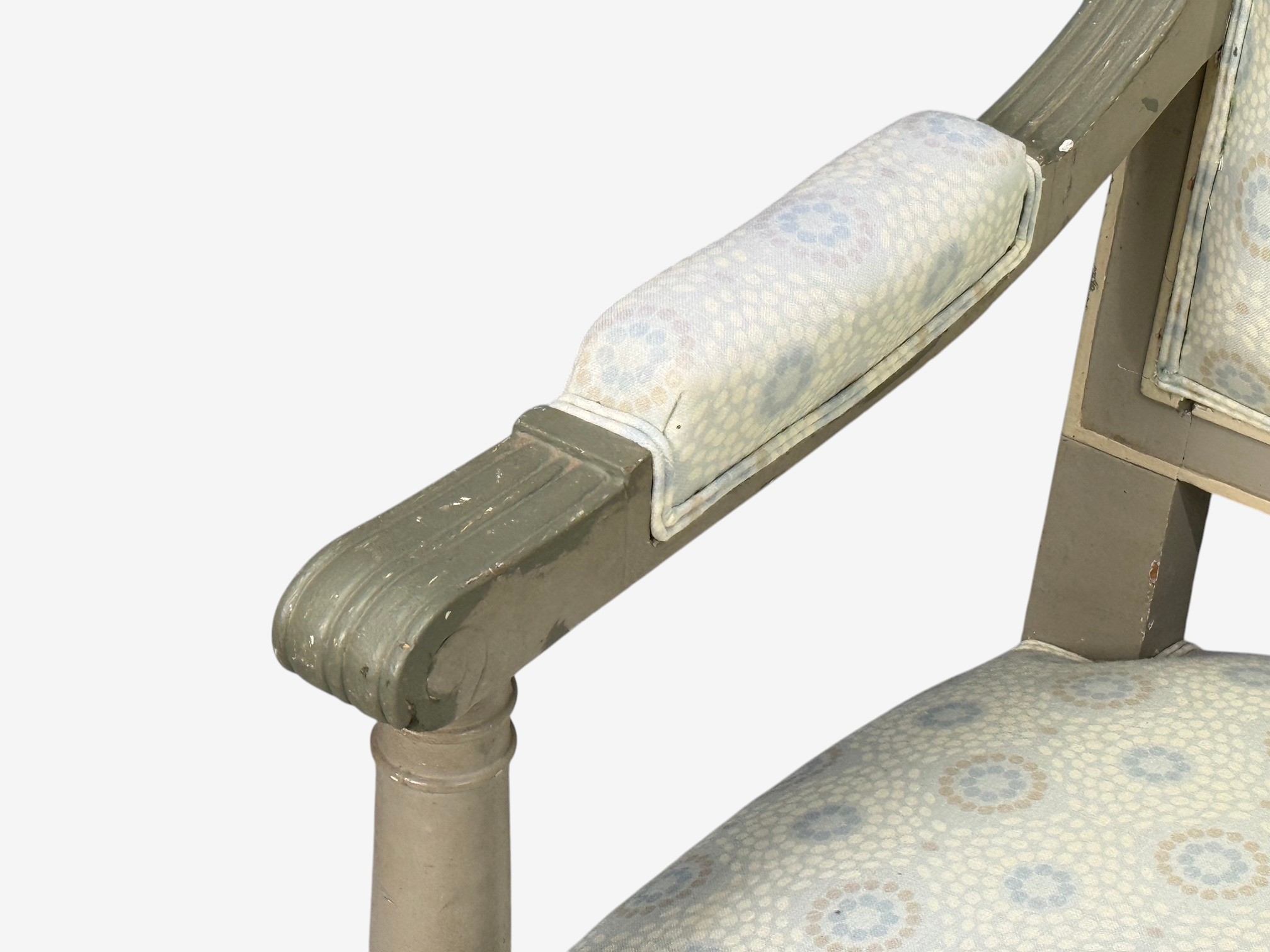 Gustavian, Lounge Chairs, Grey Paint Decorated, Fabric, Sweden, 19th c.