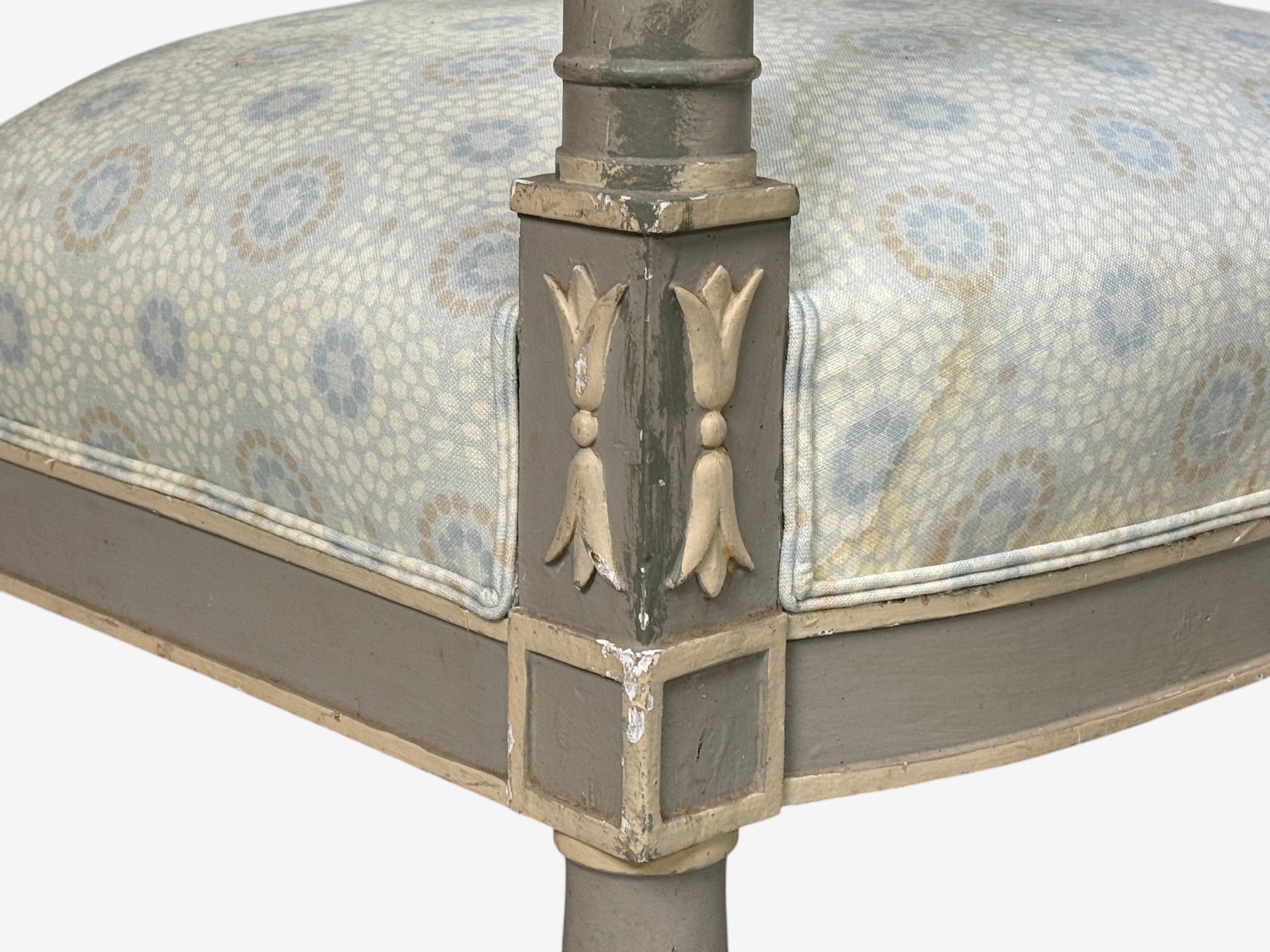 Gustavian, Lounge Chairs, Grey Paint Decorated, Fabric, Sweden, 19th c.