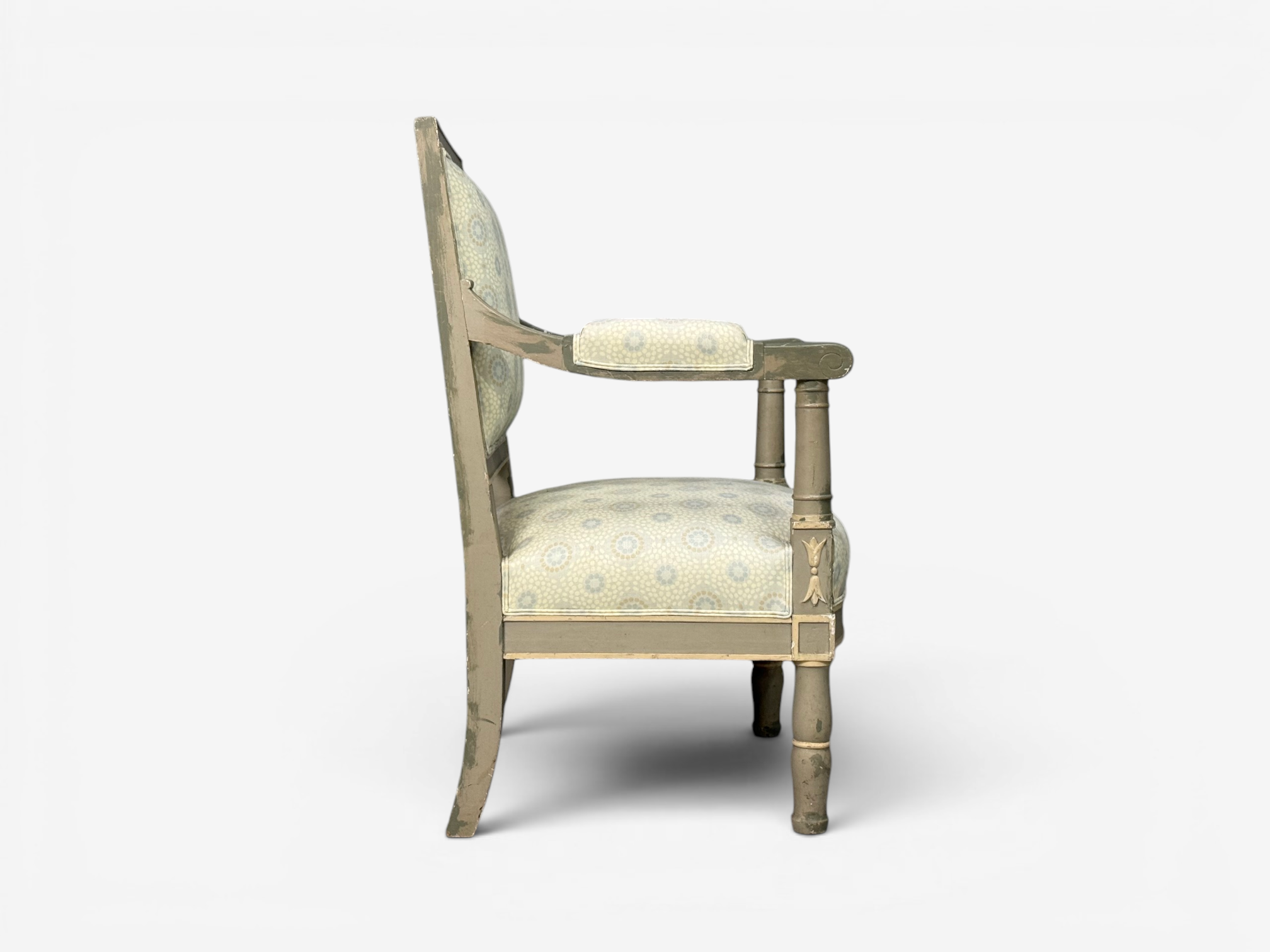 Gustavian, Lounge Chairs, Grey Paint Decorated, Fabric, Sweden, 19th c.