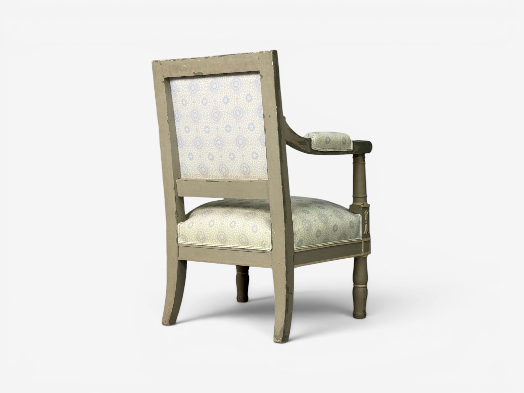 Gustavian, Lounge Chairs, Grey Paint Decorated, Fabric, Sweden, 19th c.
