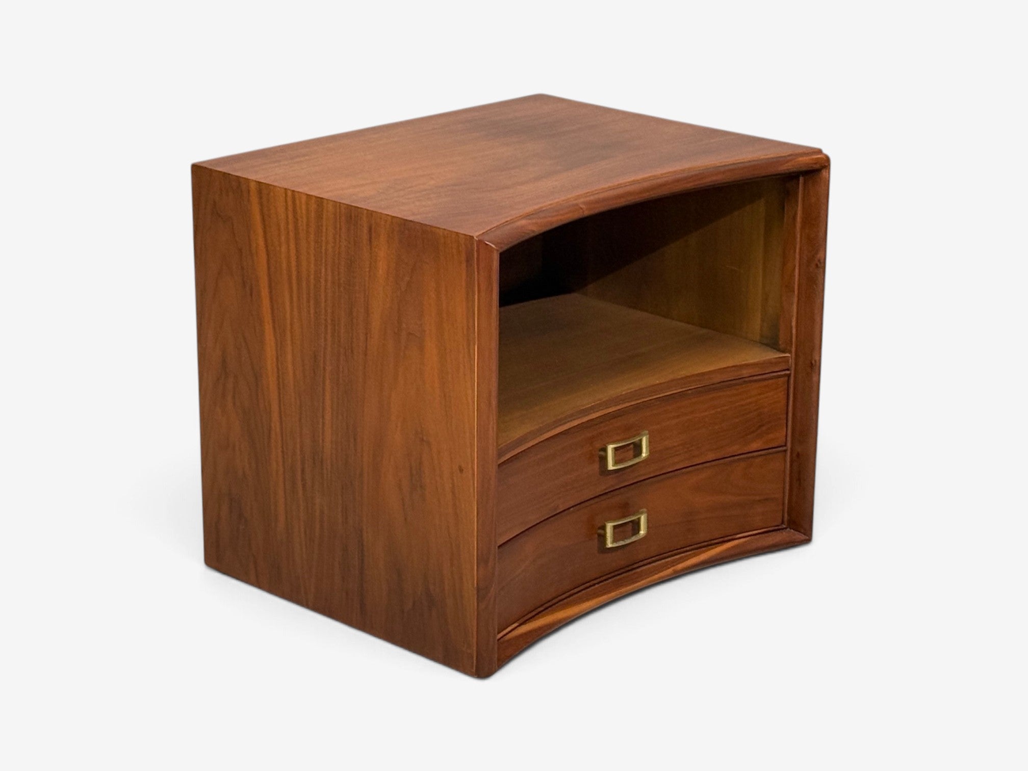 Paul Frankl, John Stuart, Concave Nightstands, Walnut, Brass, USA, 1950s