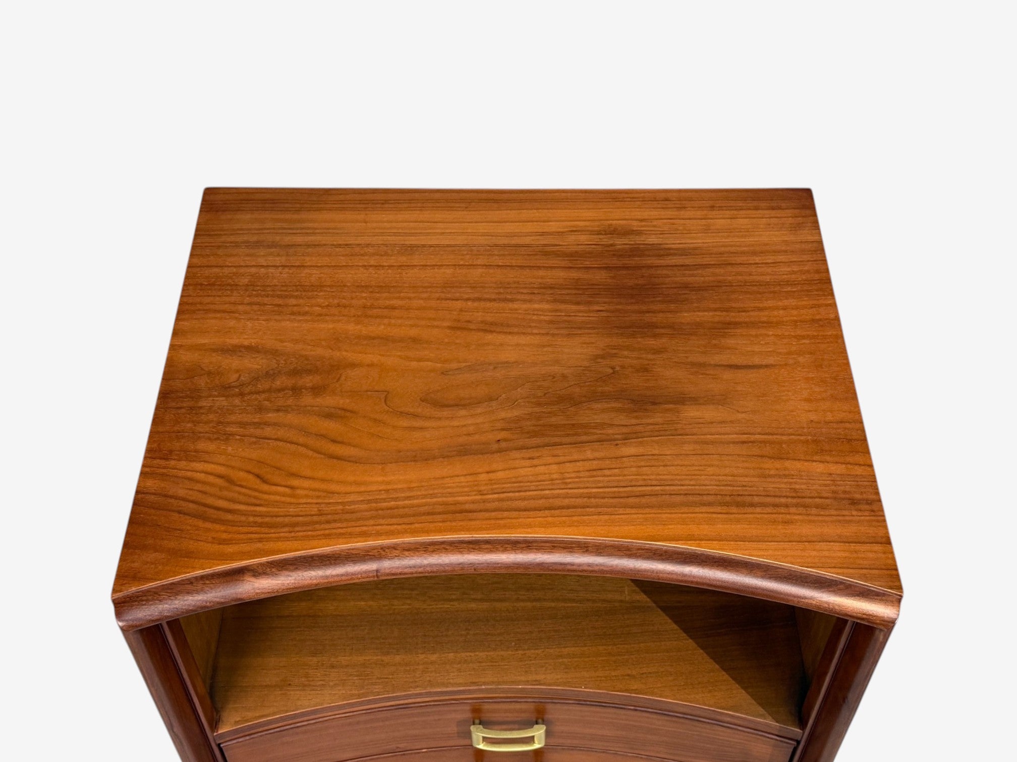 Paul Frankl, John Stuart, Concave Nightstands, Walnut, Brass, USA, 1950s