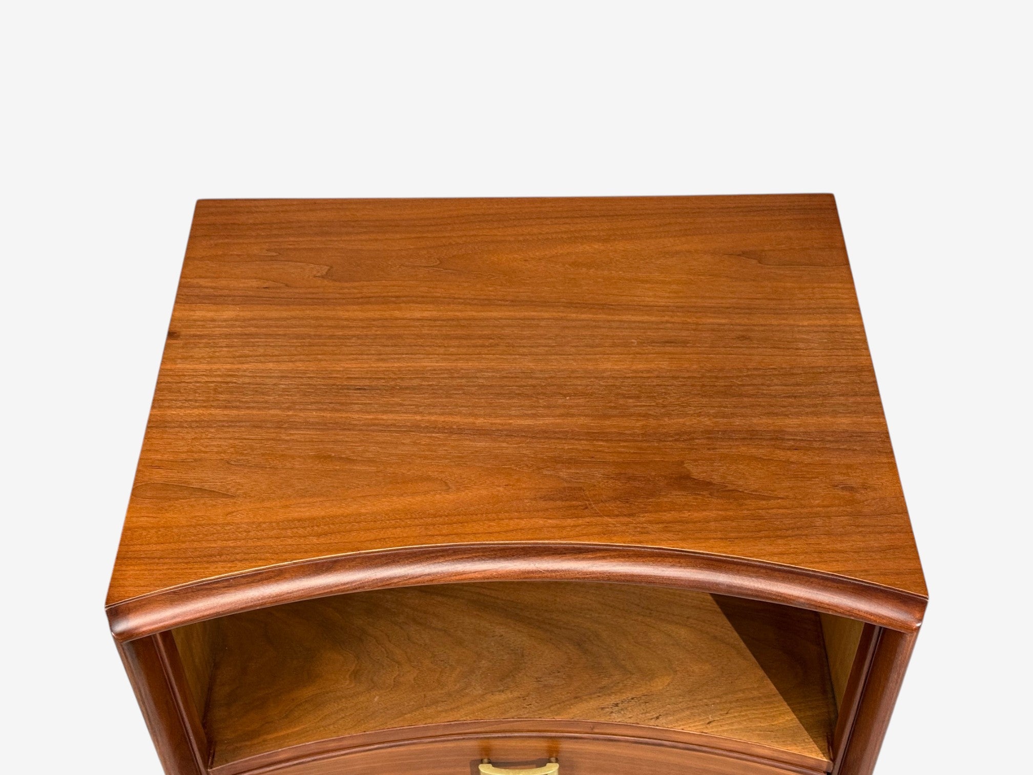 Paul Frankl, John Stuart, Concave Nightstands, Walnut, Brass, USA, 1950s