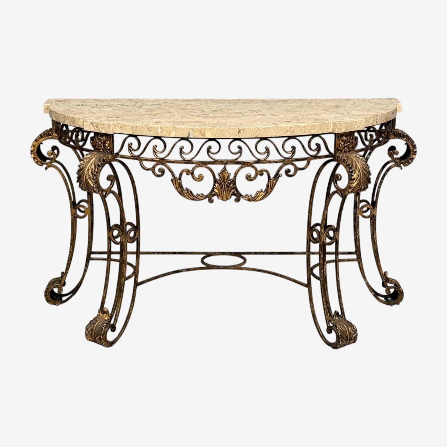 Maitland Smith, Console Table, Gilt Metal, Tesselated Marble, Philippines, 1980s