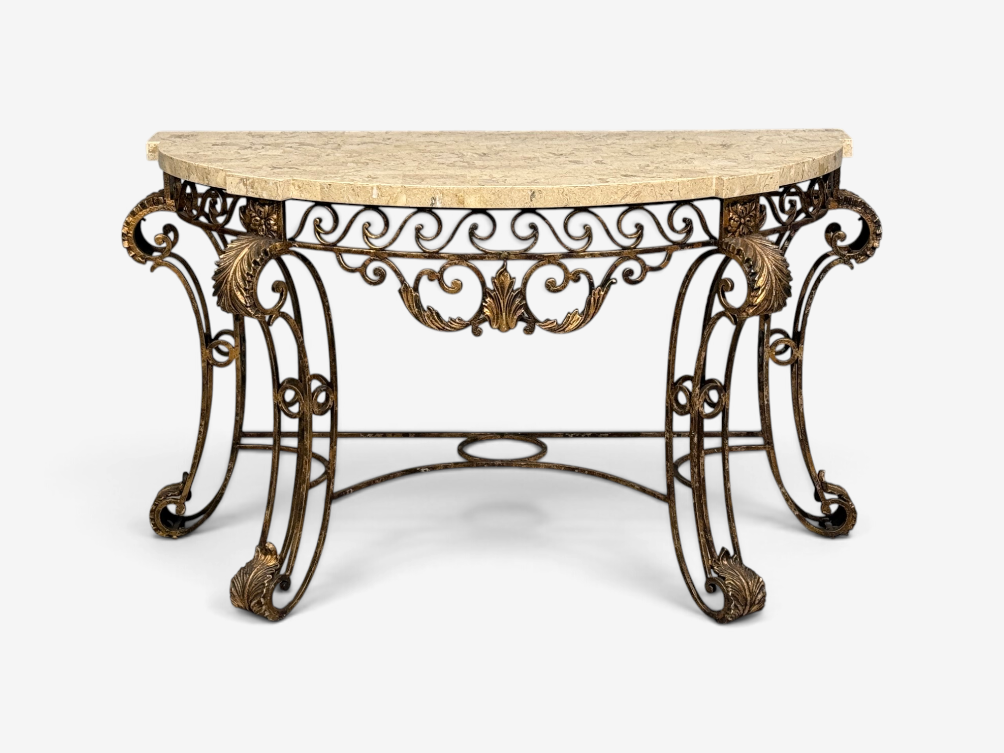 Maitland Smith, Console Table, Gilt Metal, Tesselated Marble, Philippines, 1980s