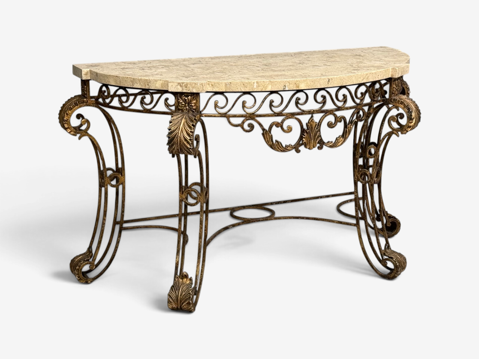 Maitland Smith, Console Table, Gilt Metal, Tesselated Marble, Philippines, 1980s