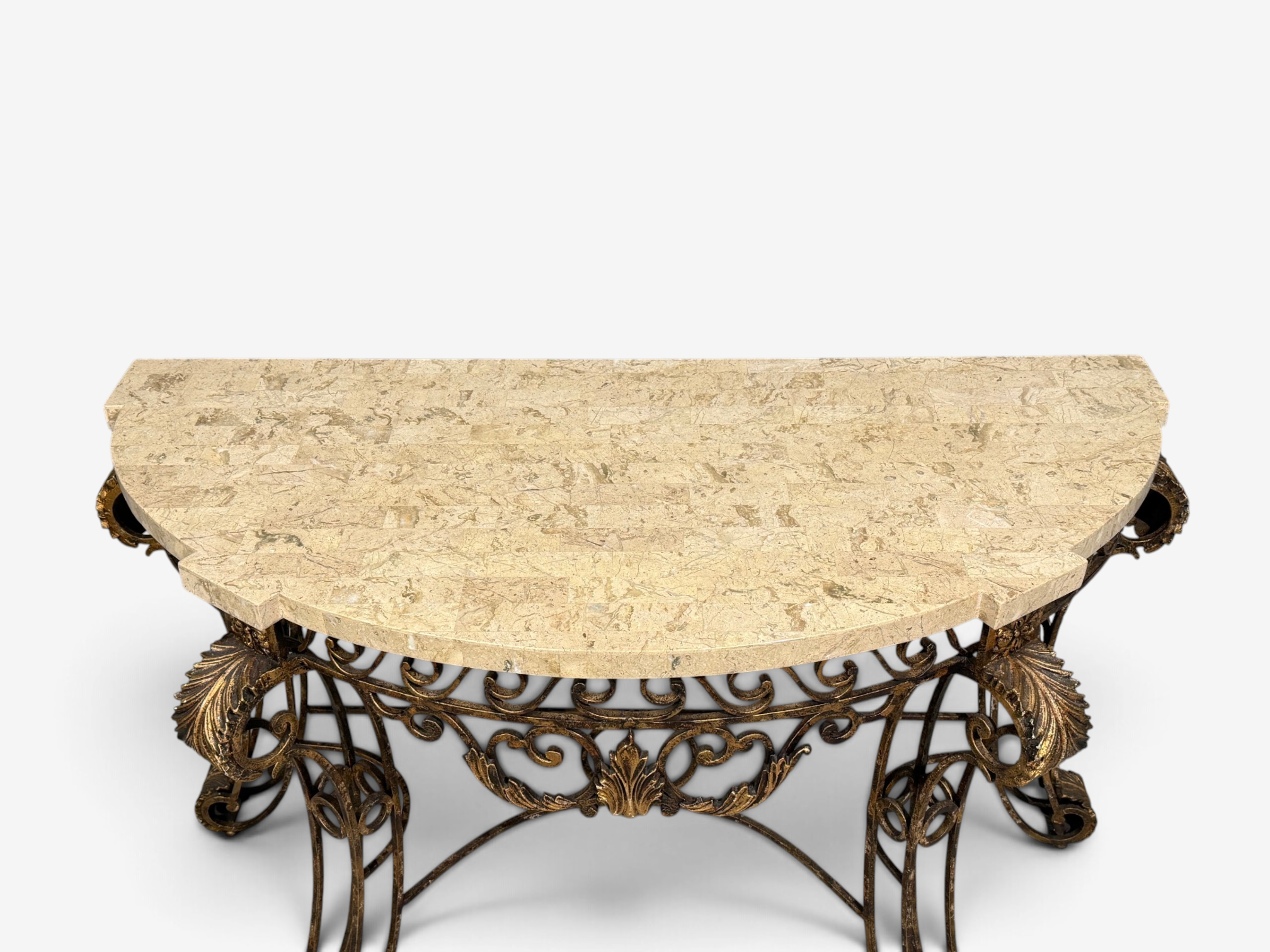Maitland Smith, Console Table, Gilt Metal, Tesselated Marble, Philippines, 1980s