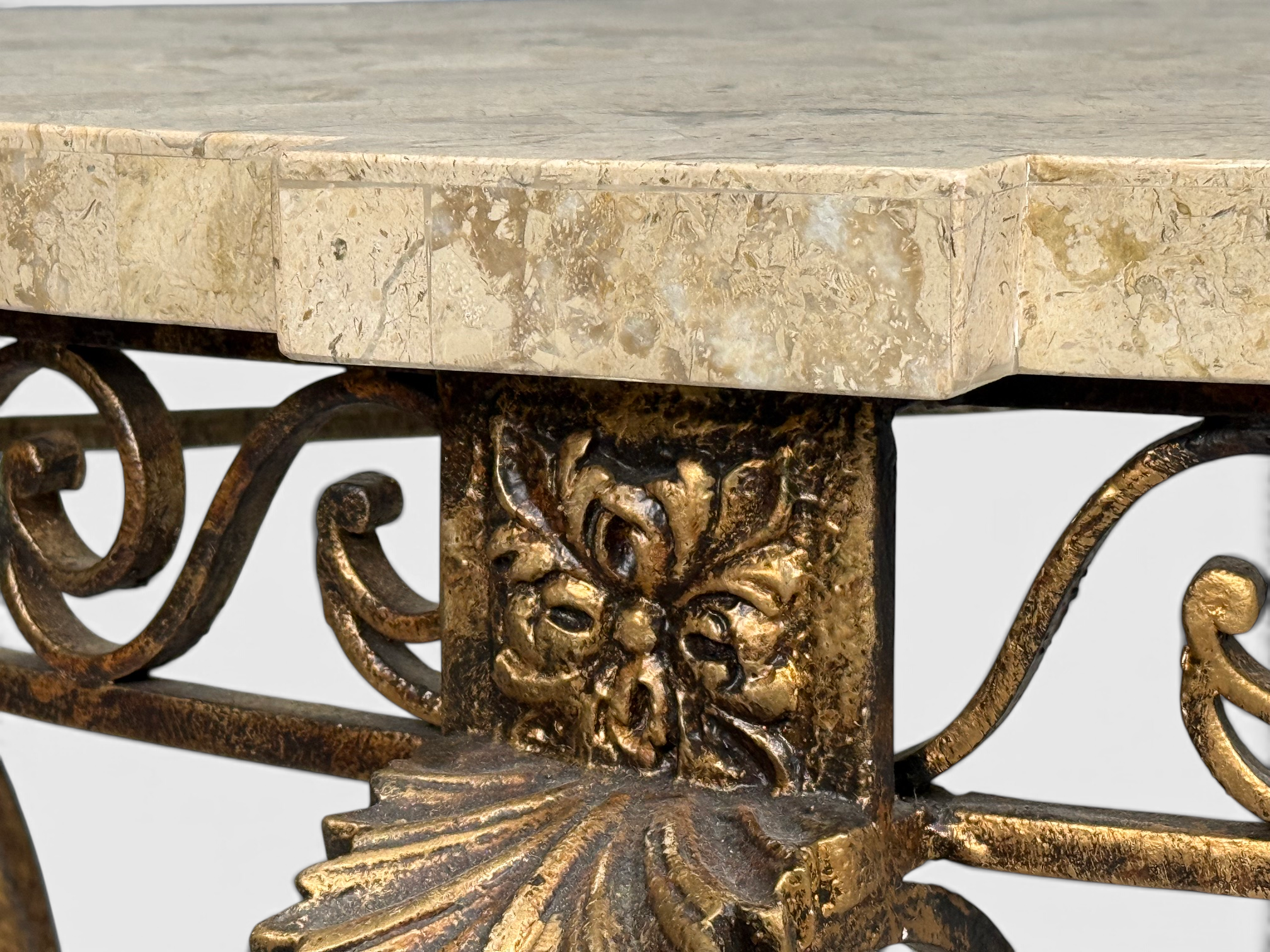 Maitland Smith, Console Table, Gilt Metal, Tesselated Marble, Philippines, 1980s