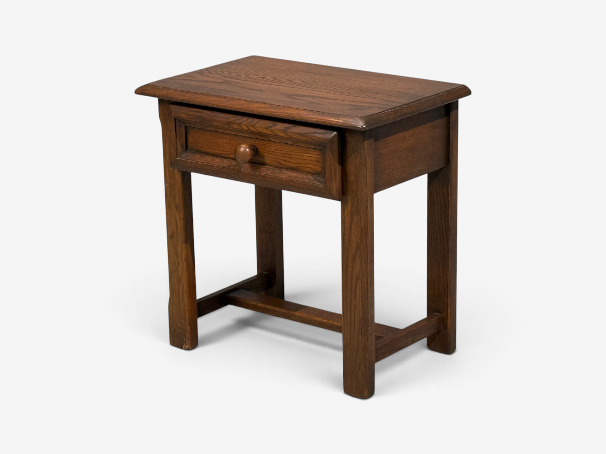 French Modern, Brutalist Nightstands, Oak, France, 1960s