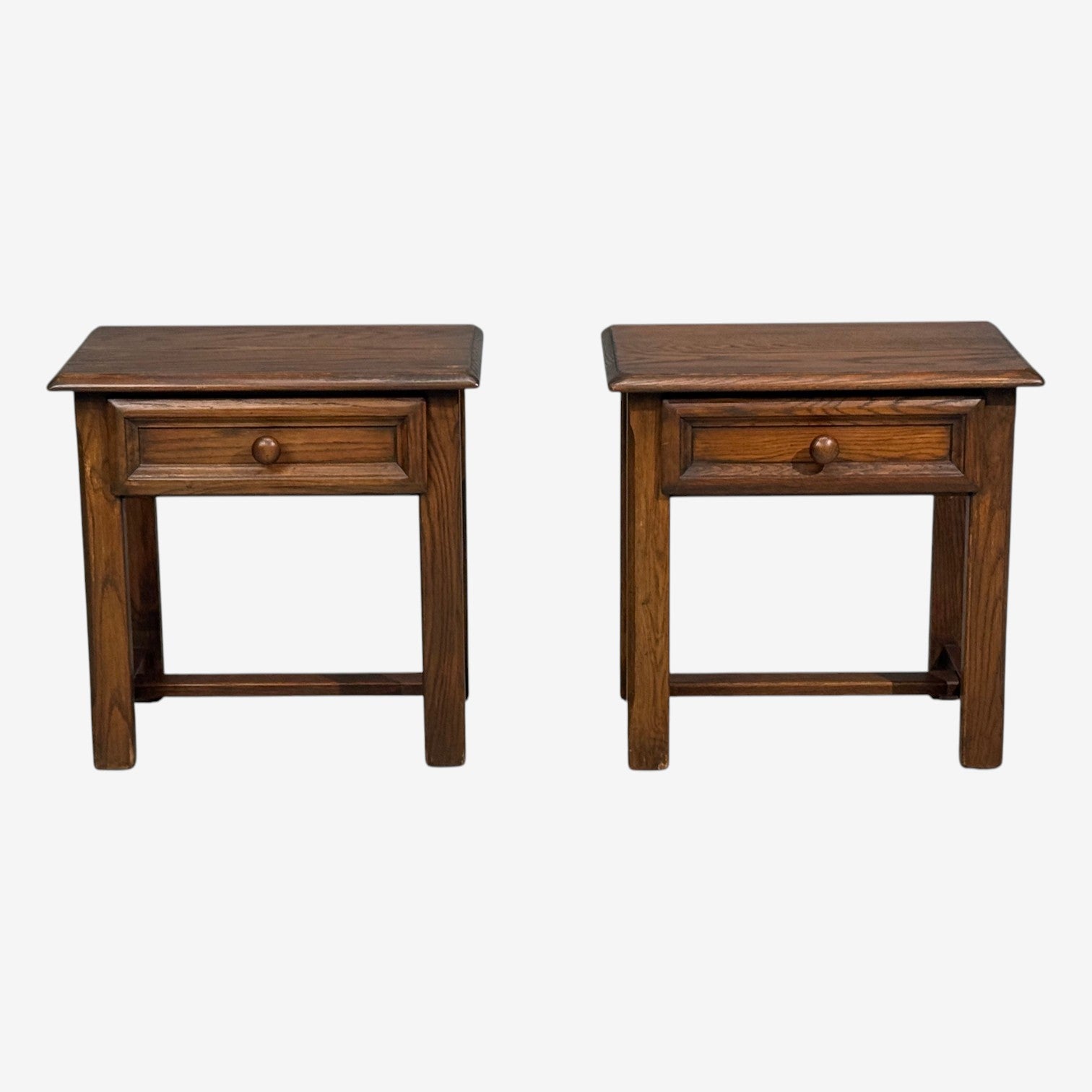 French Modern, Brutalist Nightstands, Oak, France, 1960s
