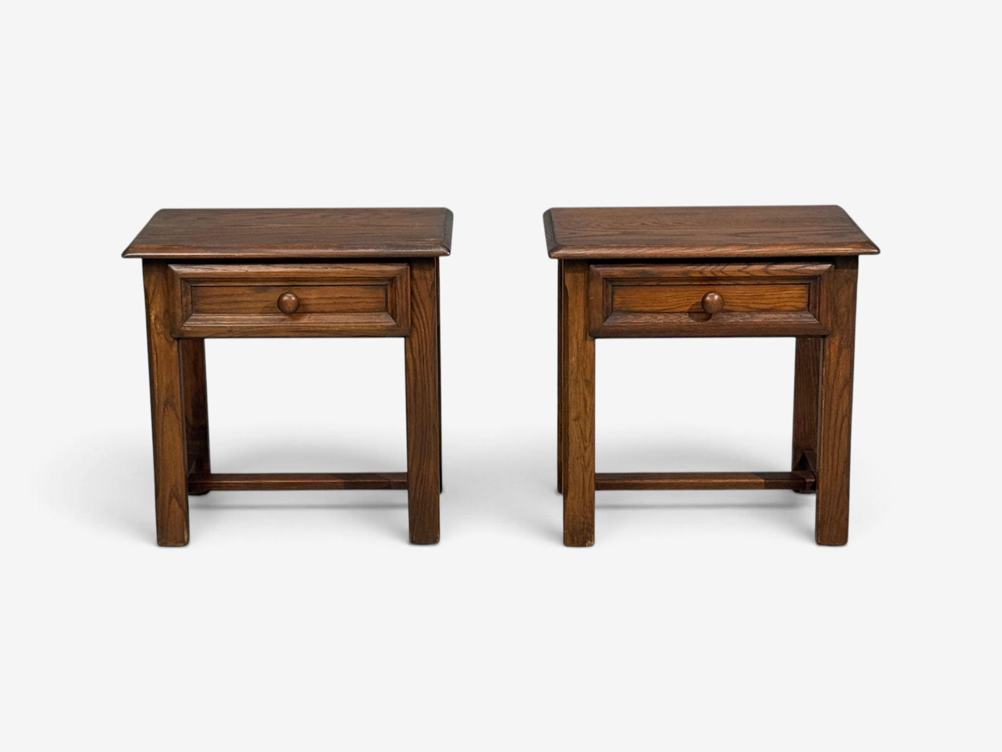 French Modern, Brutalist Nightstands, Oak, France, 1960s
