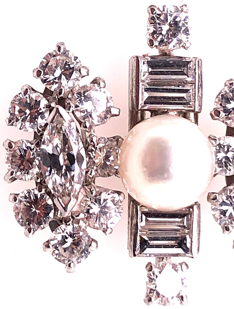 18 Karat White Gold Fancy Diamond Earrings with Pearl