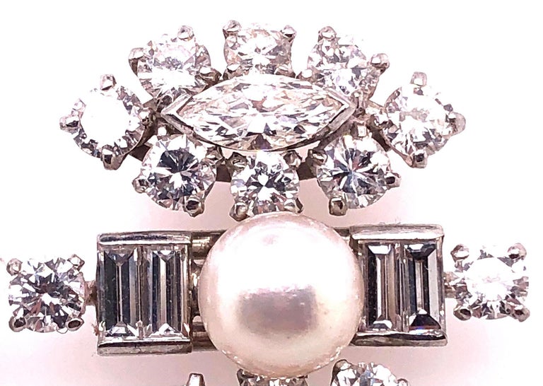 18 Karat White Gold Fancy Diamond Earrings with Pearl
