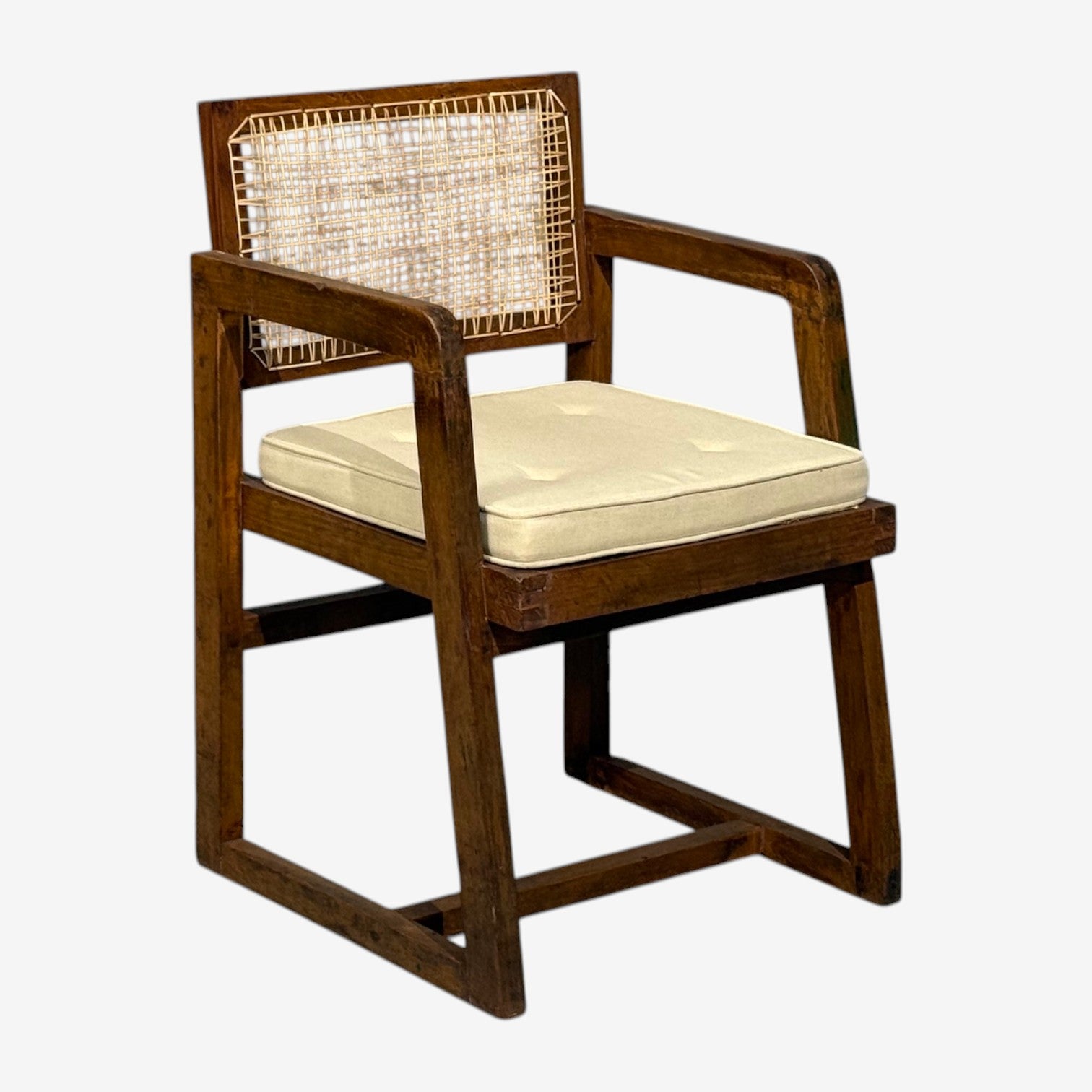 Pierre Jeanneret, 'Box' Armchair, Teak, Cane, Chandigarh, India, 1960s