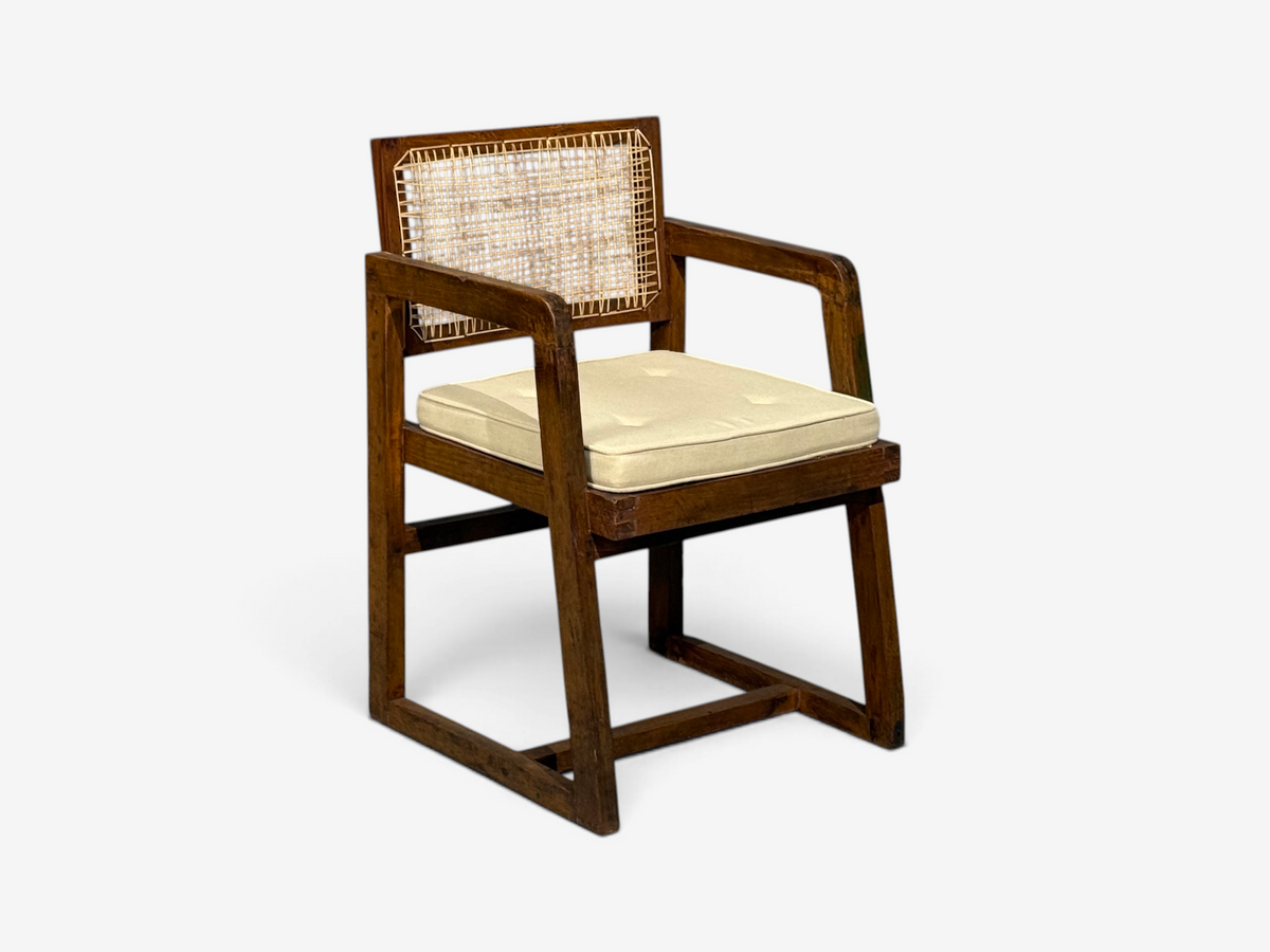 Pierre Jeanneret, 'Box' Armchair, Teak, Cane, Chandigarh, India, 1960s