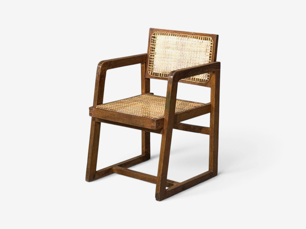 Pierre Jeanneret, 'Box' Armchair, Teak, Cane, Chandigarh, India, 1960s