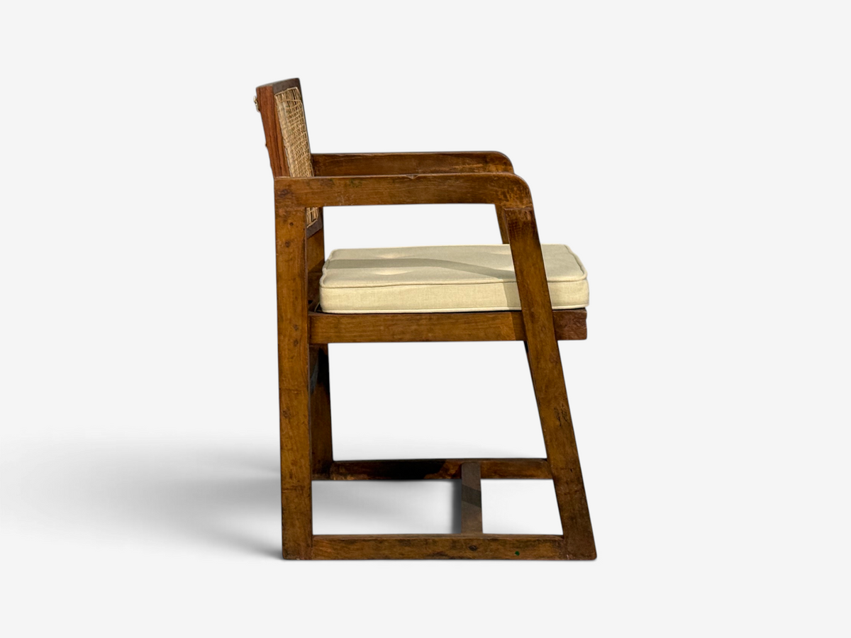 Pierre Jeanneret, 'Box' Armchair, Teak, Cane, Chandigarh, India, 1960s