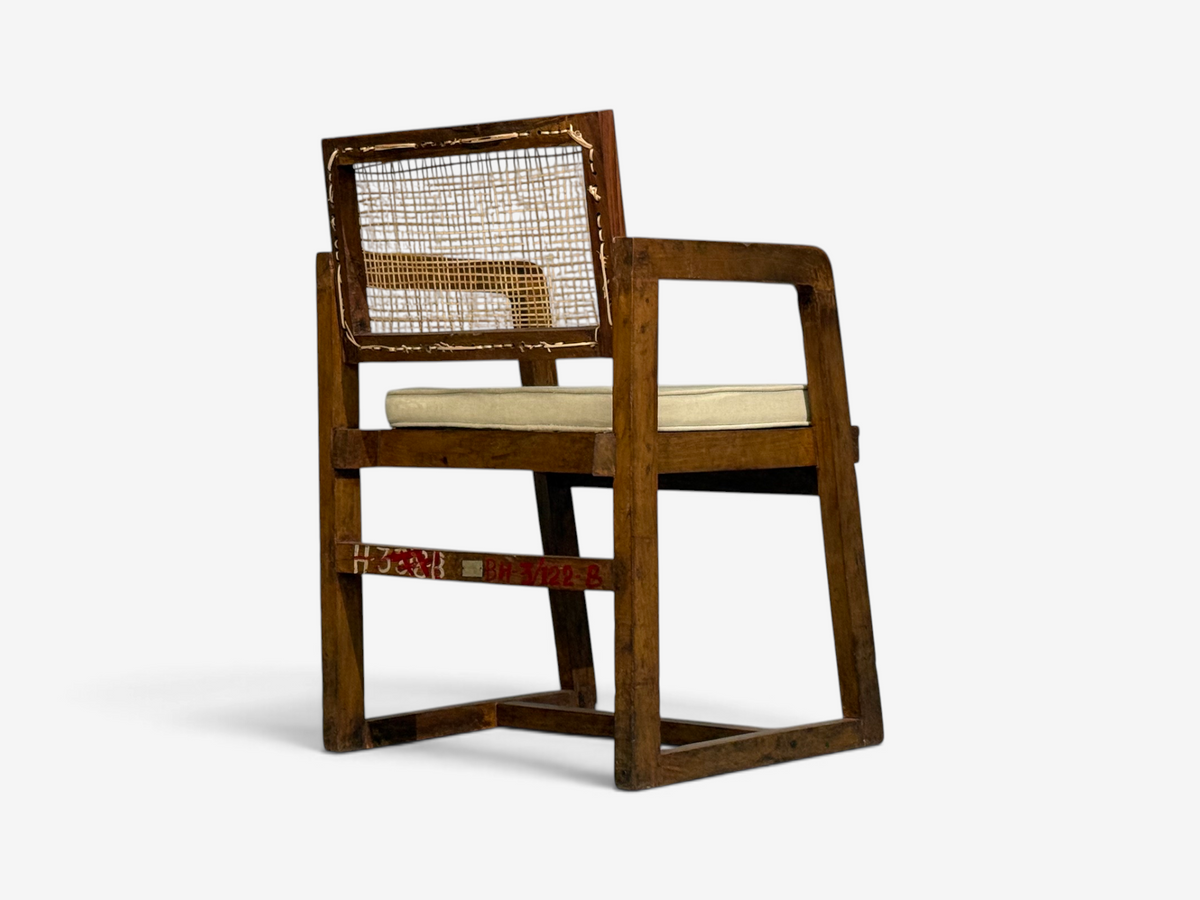 Pierre Jeanneret, 'Box' Armchair, Teak, Cane, Chandigarh, India, 1960s