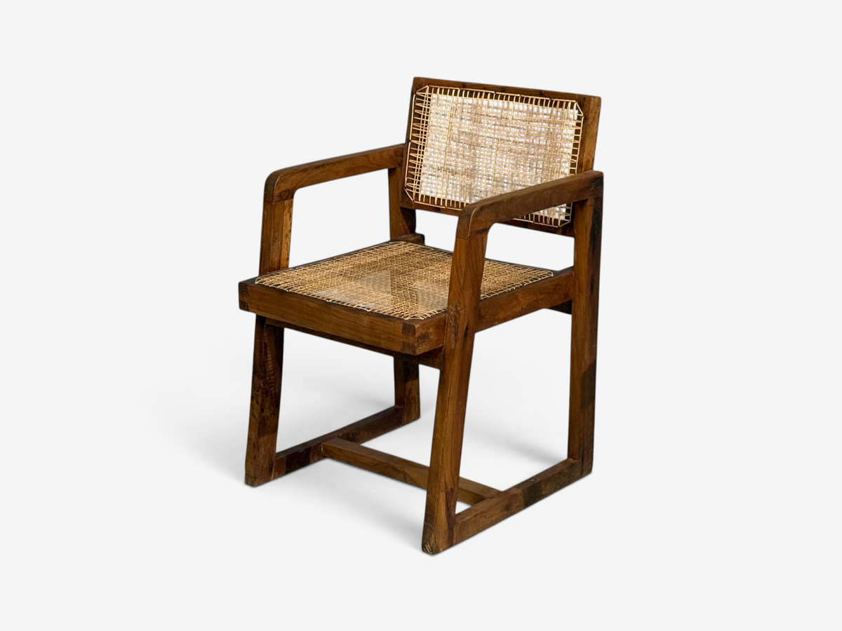 Pierre Jeanneret, Six Dining Chairs, Teak, Cane, Chandigarh, India, 1960s