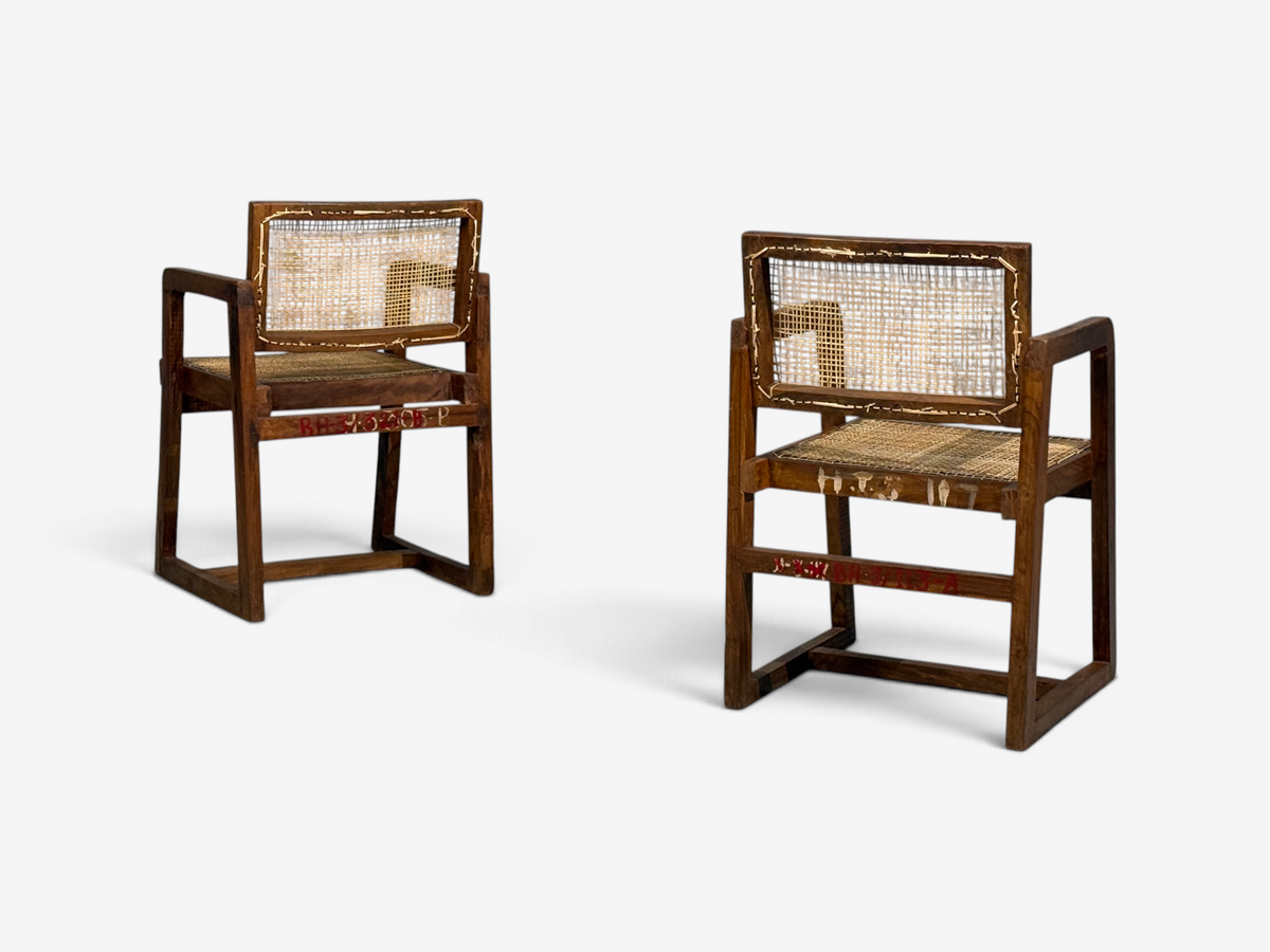 Pierre Jeanneret, Six Dining Chairs, Teak, Cane, Chandigarh, India, 1960s