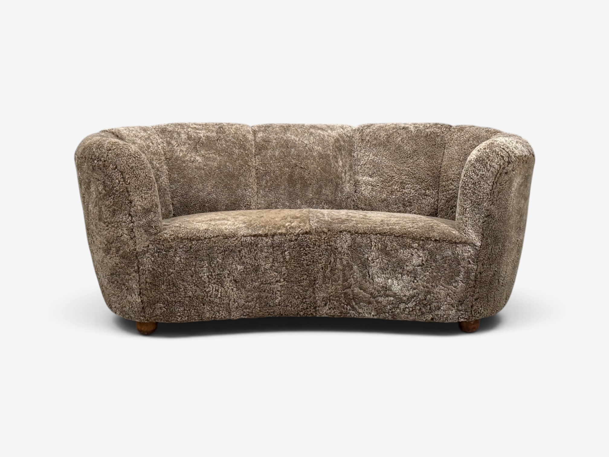 Danish Cabinetmaker, Banana Sofa, Sahara Sheepskin, Beechwood, Denmark, 1940s